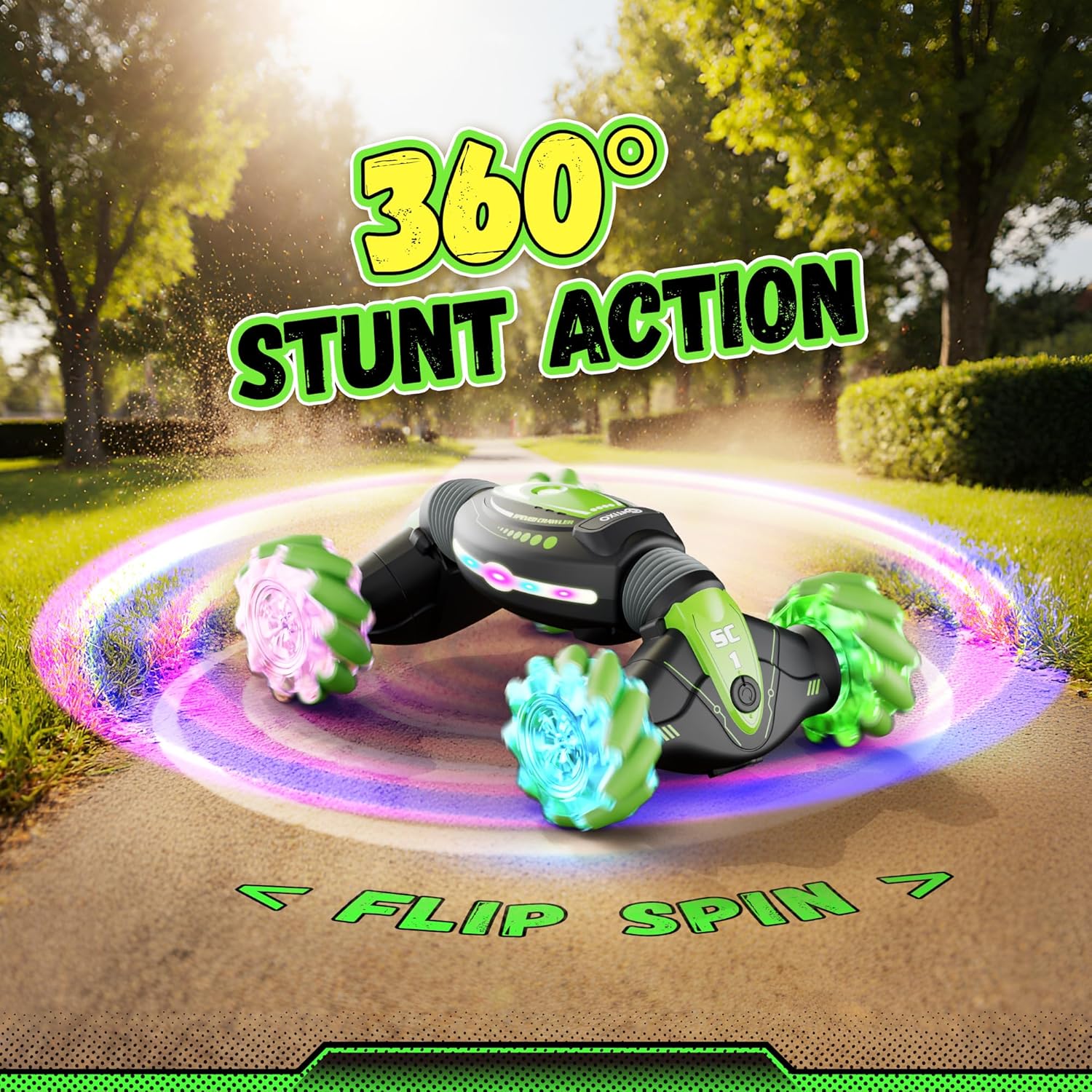 Contixo SC1A Kids Big Remote Control Car with Gesture Sensor, 4WD 360° Spins, Music, Lights & Spray, Side Drifts, Double-Sided Driving Off-Road Stunt Car Vehicle for Boys Ages 3 4 5