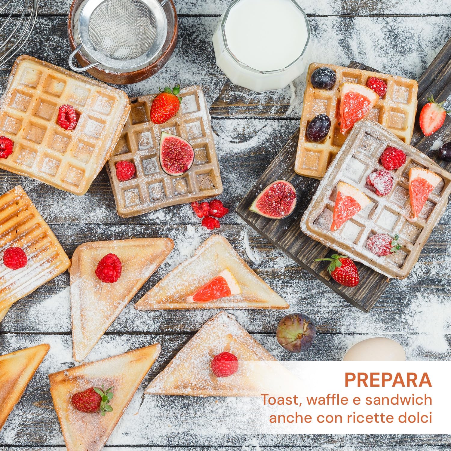 Wintem Tostiera Elettrica 3 in 1 800W con Piastre Interscambiabili Antiaderenti - Ottimo per Cucinare Panini, Toast o Waffle - Dimensioni Compatte e Salvaspazio - Facile da Pulire