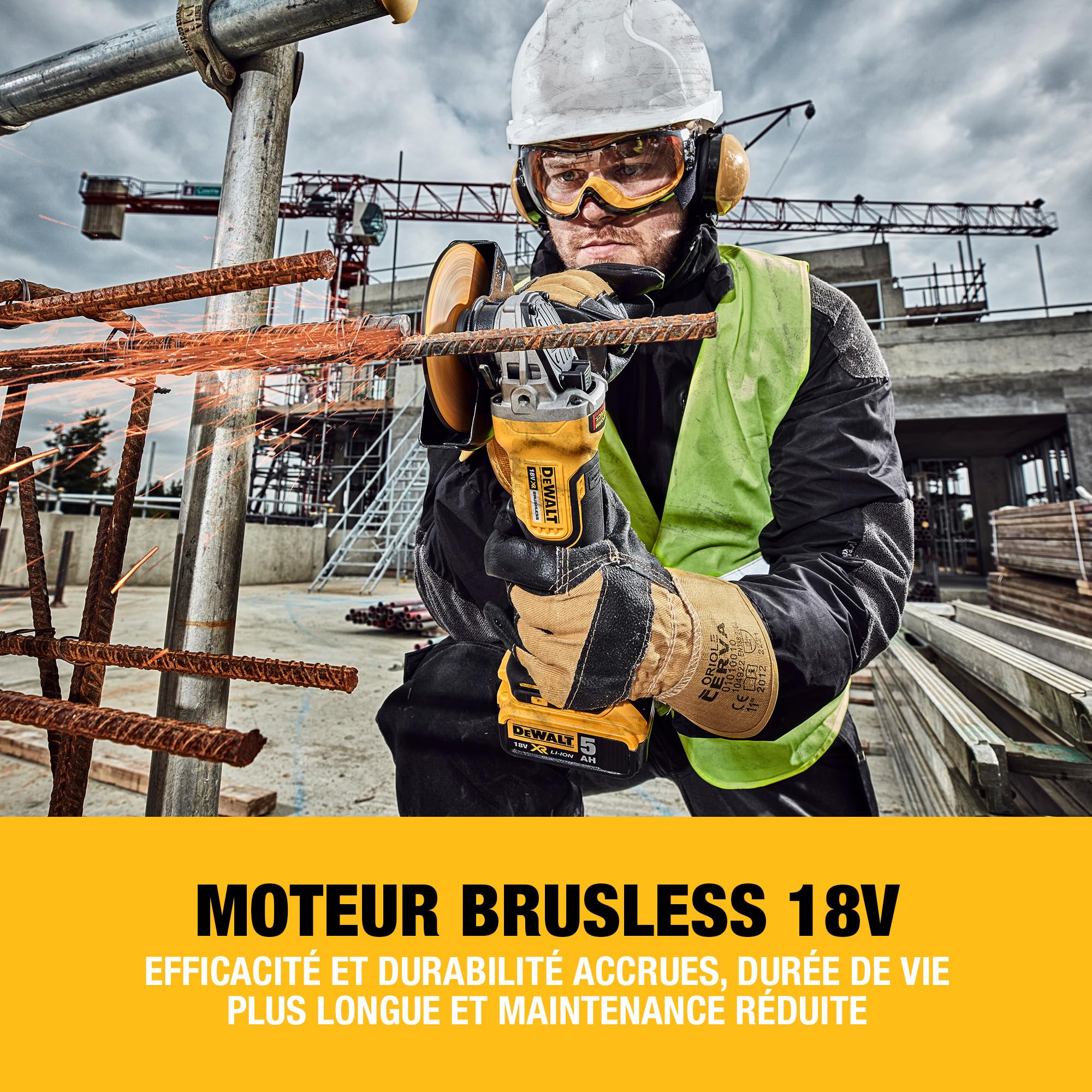DEWALT - Meuleuse d'angle Brushless XR 18V 125mm, à interrupteur à palette, avec poignée latérale et coffret TSTAK, livré sans batterie, DCG406NT-XJ