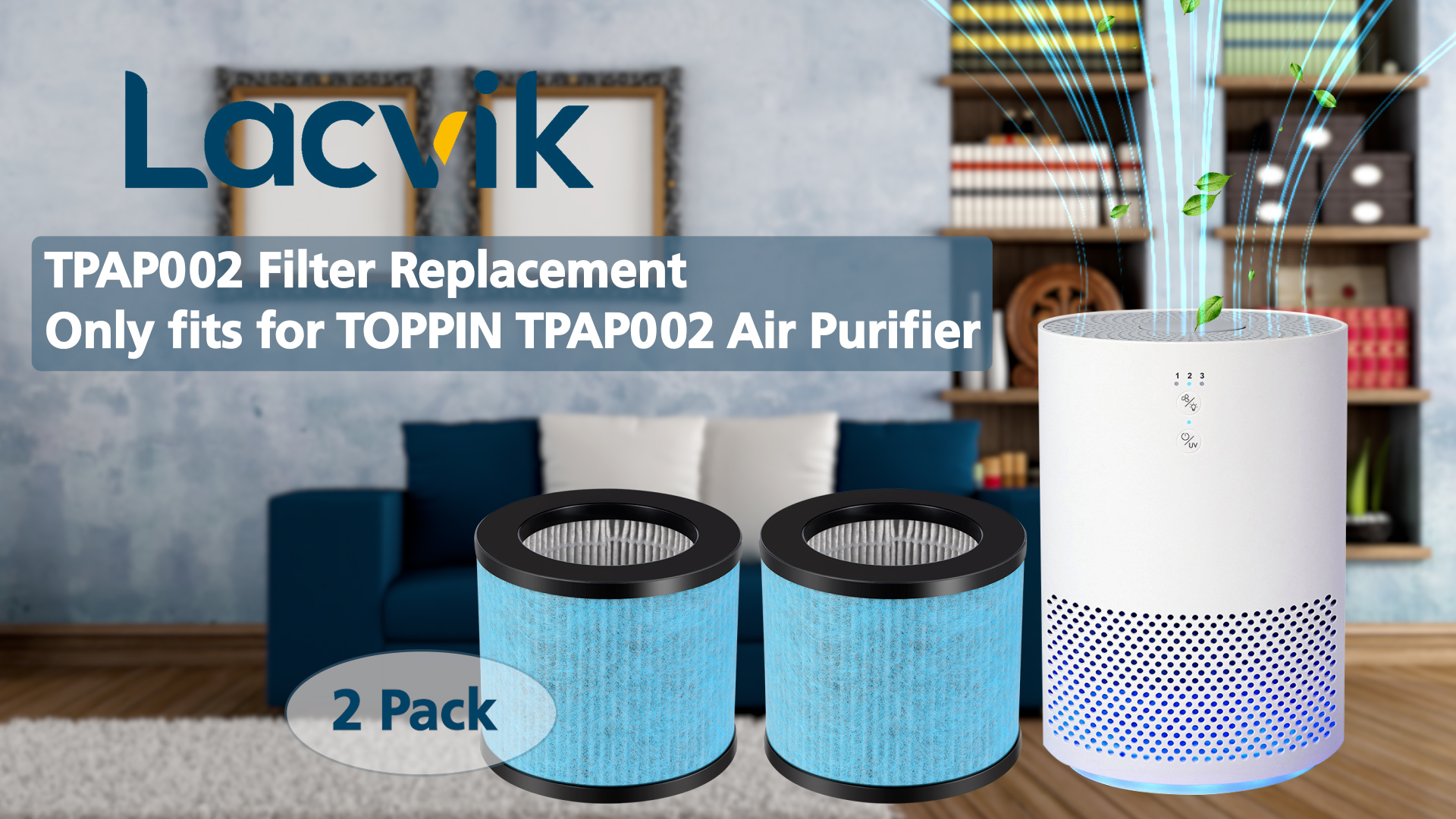 Image of TPAP002 Filter Replacement for TOPPIN TPAP002 Air Purifier Comfy Air C1 | 4-in-1 Air Purifier Filter for TOPPIN TPAP002, Compare to Part #TPFF002, 3 Pack