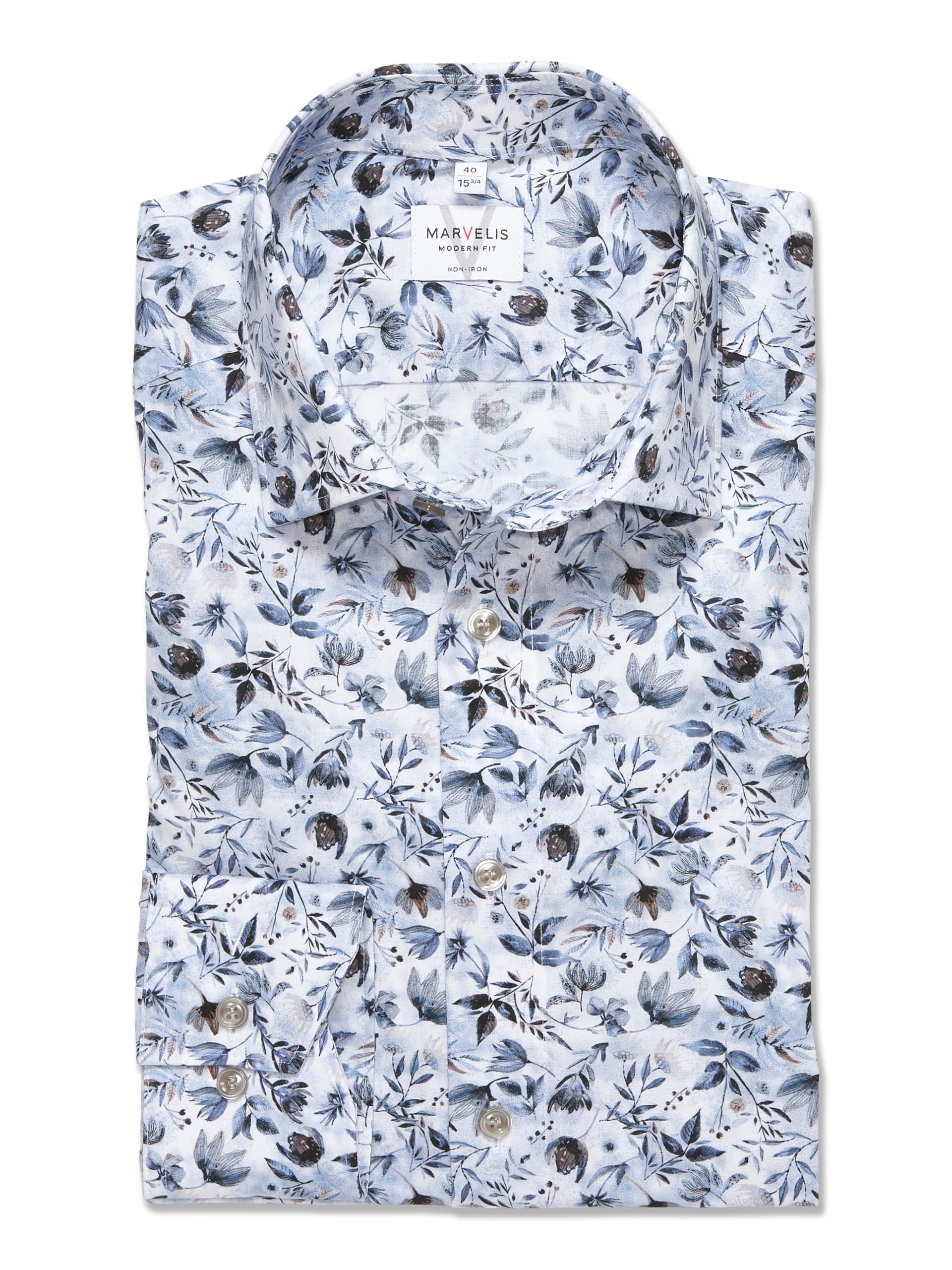 Marvelis Herren Businesshemd Langarm 721214,Digitaldruck auf Uni,Modern Fit,New Kent