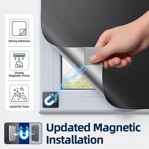 Miniatura 3 de Cubierta magnética opaca para ventana, 72 x 58 pulgadas, cortinas opacas portátiles para dormitorio, sin taladrar ventanas y persianas opacas,