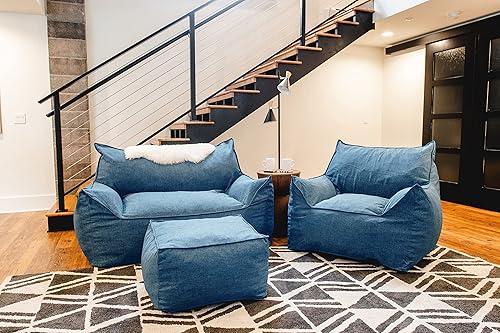 Miniatura 45 de Big Joe Imperial Lounger - Sillón puff relleno de espuma con funda extraíble, Unión azul pacífico, poliéster tejido duradero, 4 pies de grande Unión