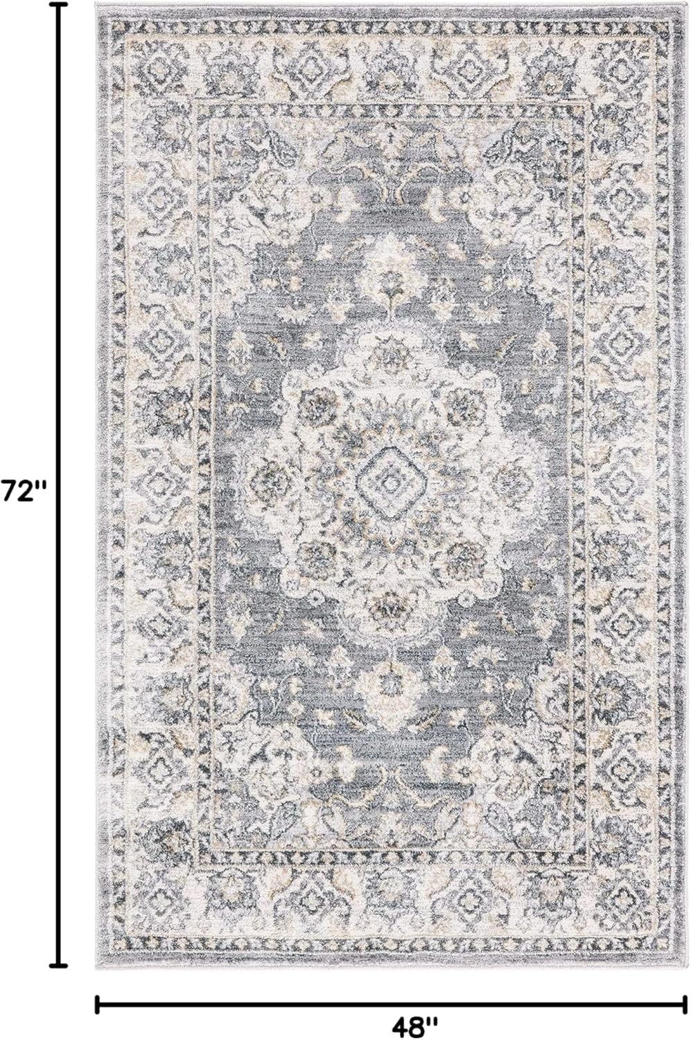 Grey and Light Grey Synthetic 4' x 6' Stain-Resistant Rectangular Area Rug