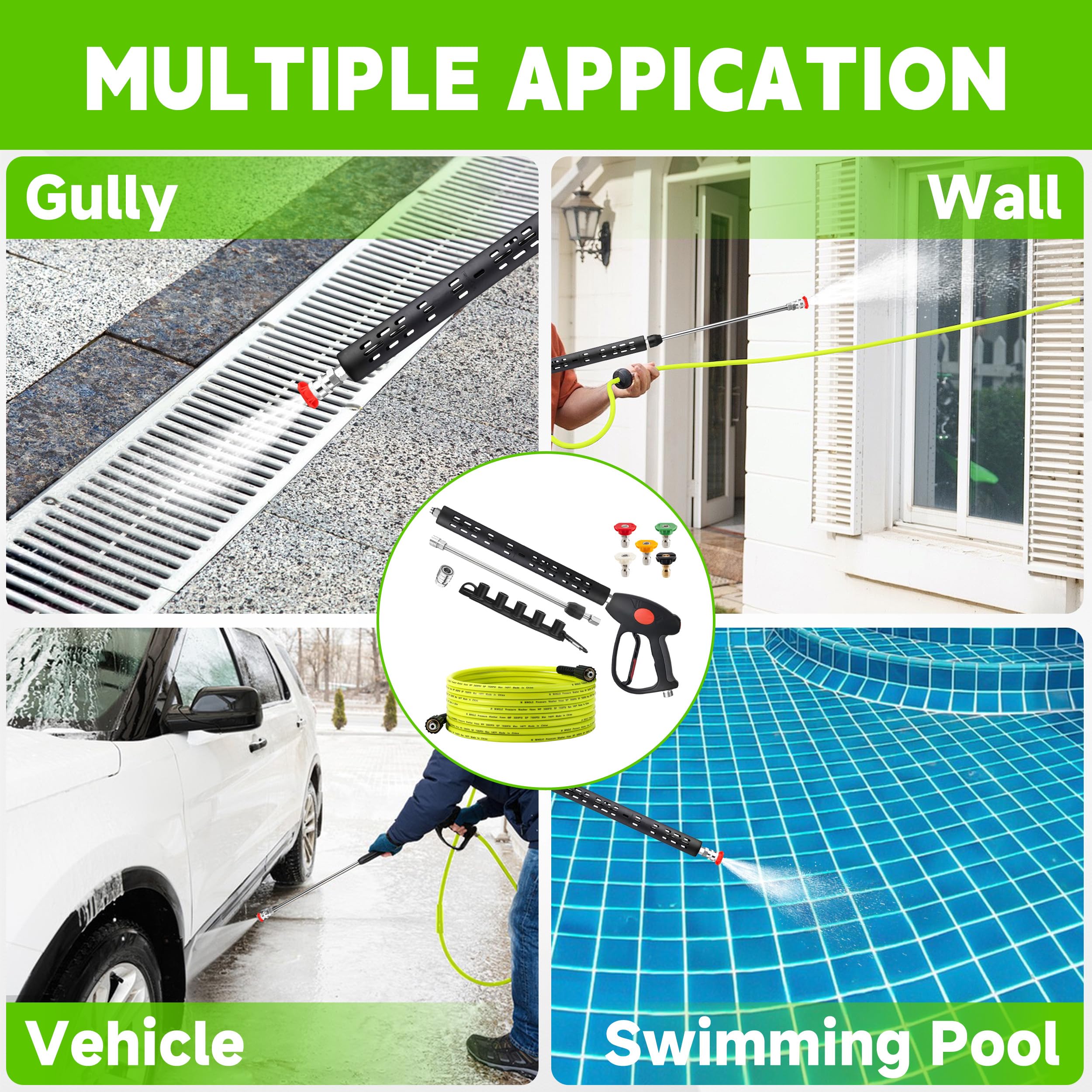 M MINGLE Kit de manguera y pistola para lavadora a presión, manguera de lavado a presión de 25 pies con 5 puntas | Ajuste M22-14 mm, repuesto para Ryobi, Simpson, Craftsman, ideal para lavado profundo de coche, entrada, patio y hogar