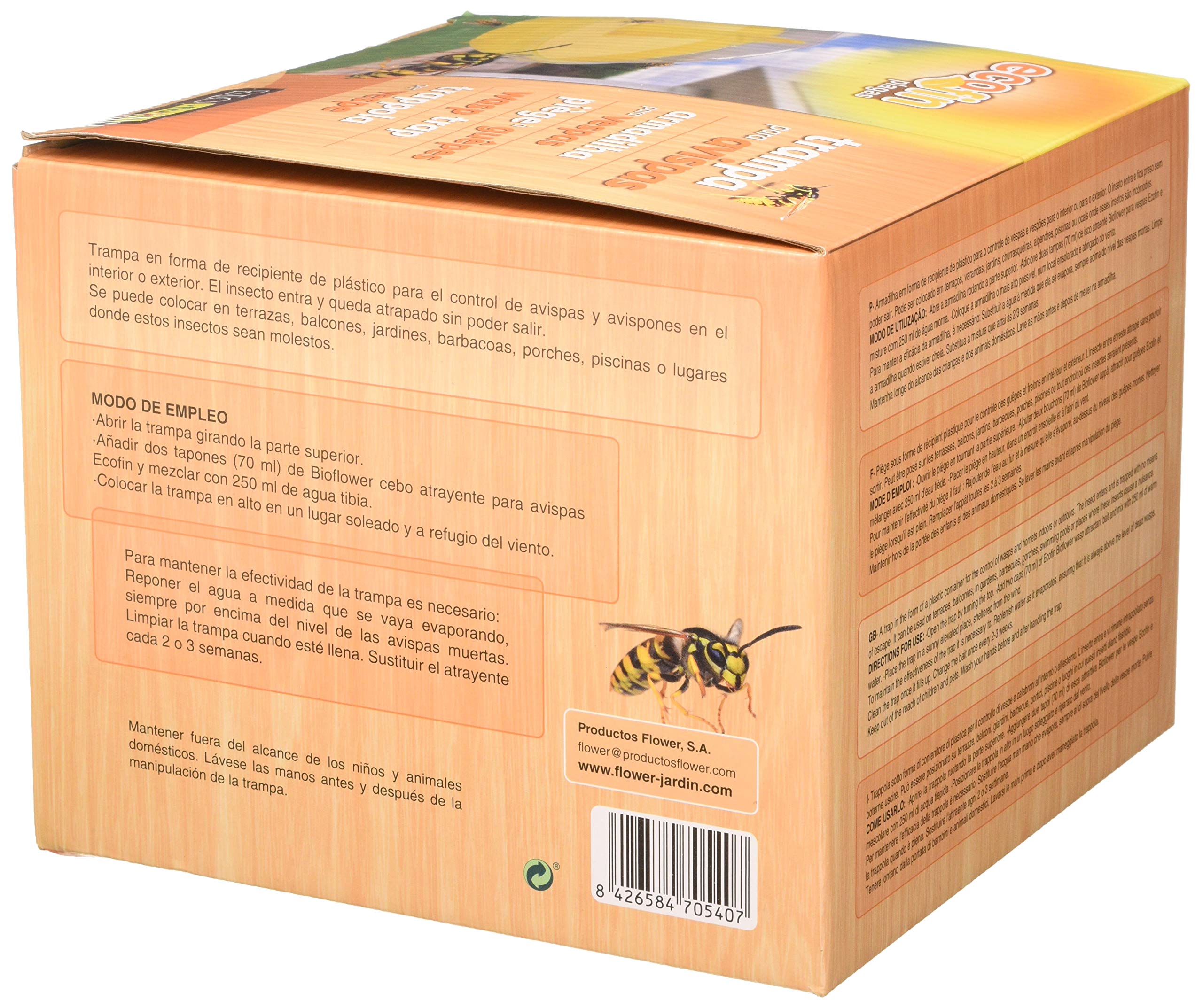 Flower - Trampa para Avispas | No Tóxica y Reutilizable | Sin Pesticidas | Ideal para Jardines y Terrazas | Plástico Resistente, 10x22x10 cm