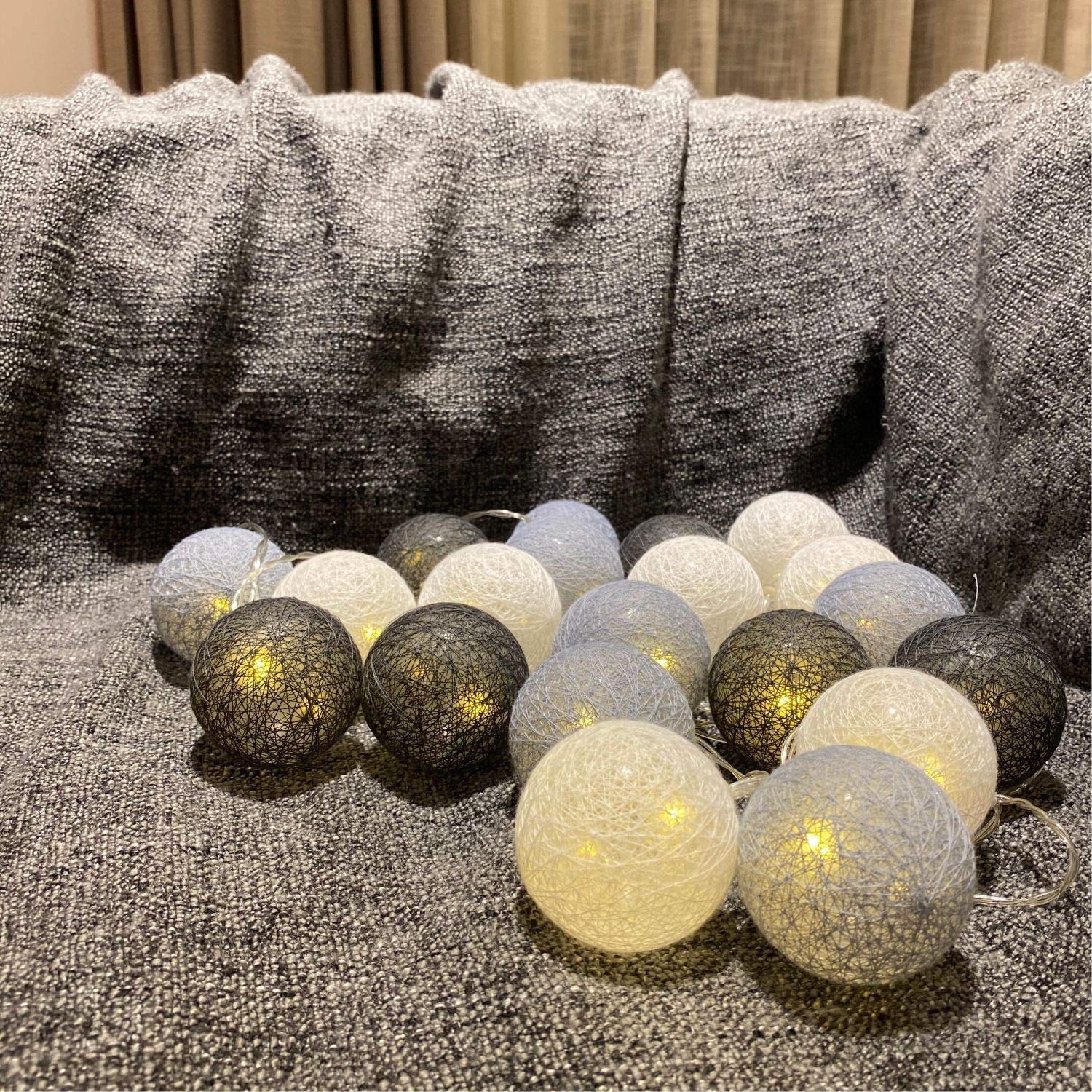 DOTBUY-SHOP LED Cotton Ball String Lights Xmas Fairy Lights Christmas Decoration Battery Operated for Indoor outdoor New Year Holiday Wedding Party Bed Decor Garlands (White grey,4.8M/30LED)