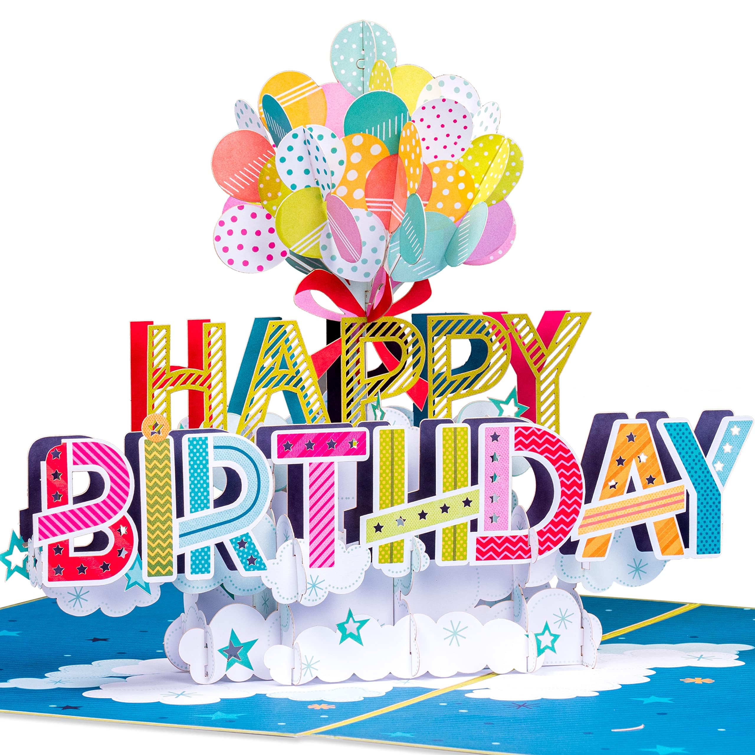 Paper Love HugePop Jumbo Supersized Pop Up Birthday Card, Happy Birthday Balloons, 10" x 14" Cover - Includes Envelope and Note Tag