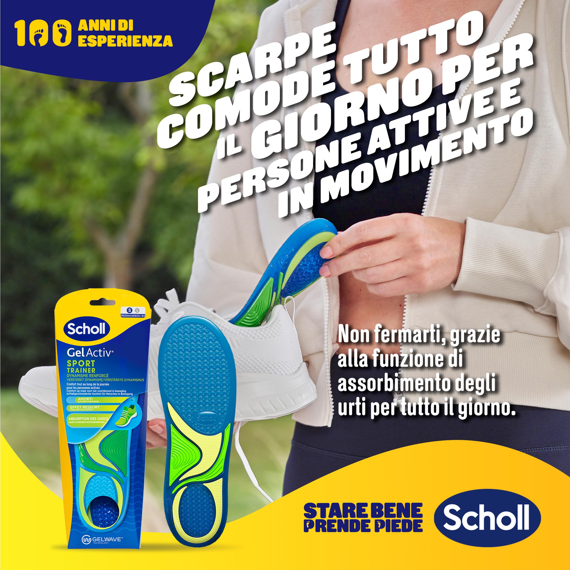 Scholl Solette GelActiv Scarpe Sportive, Solette con Tecnologia GelWave Ammortizzante, Comfort Tutto il Giorno per Persone Attive e in Movimento, Taglia 35.5-40.5
