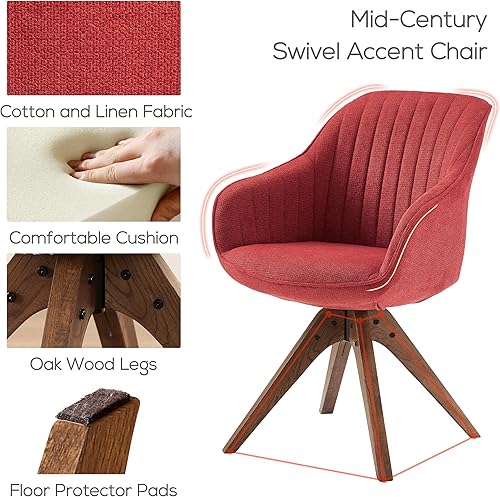 Miniatura 3 de Art Leon Silla de escritorio sin ruedas - Silla de oficina moderna de mediados de siglo, silla giratoria con patas de madera de roble, silla