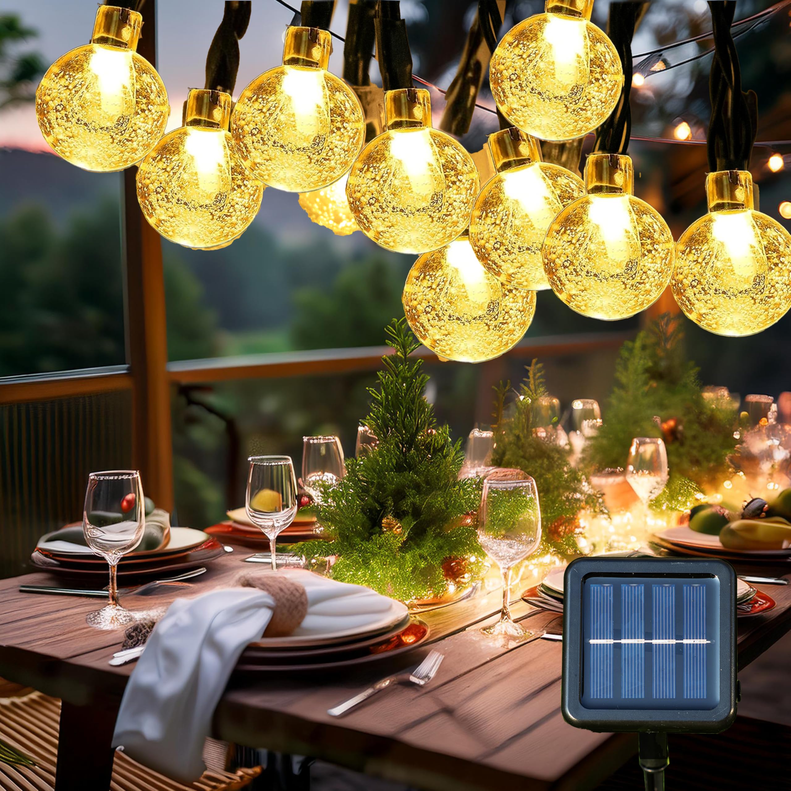 Liiisi Luces Exterior Solar, 1PCS-9.5M-50LED-8 Modos Cadena de Luces Decoracion, Luz Cálida - Bombilla-1.7CM, Luz Solar Navidad, Solar Guirnalda Luces Exterior
