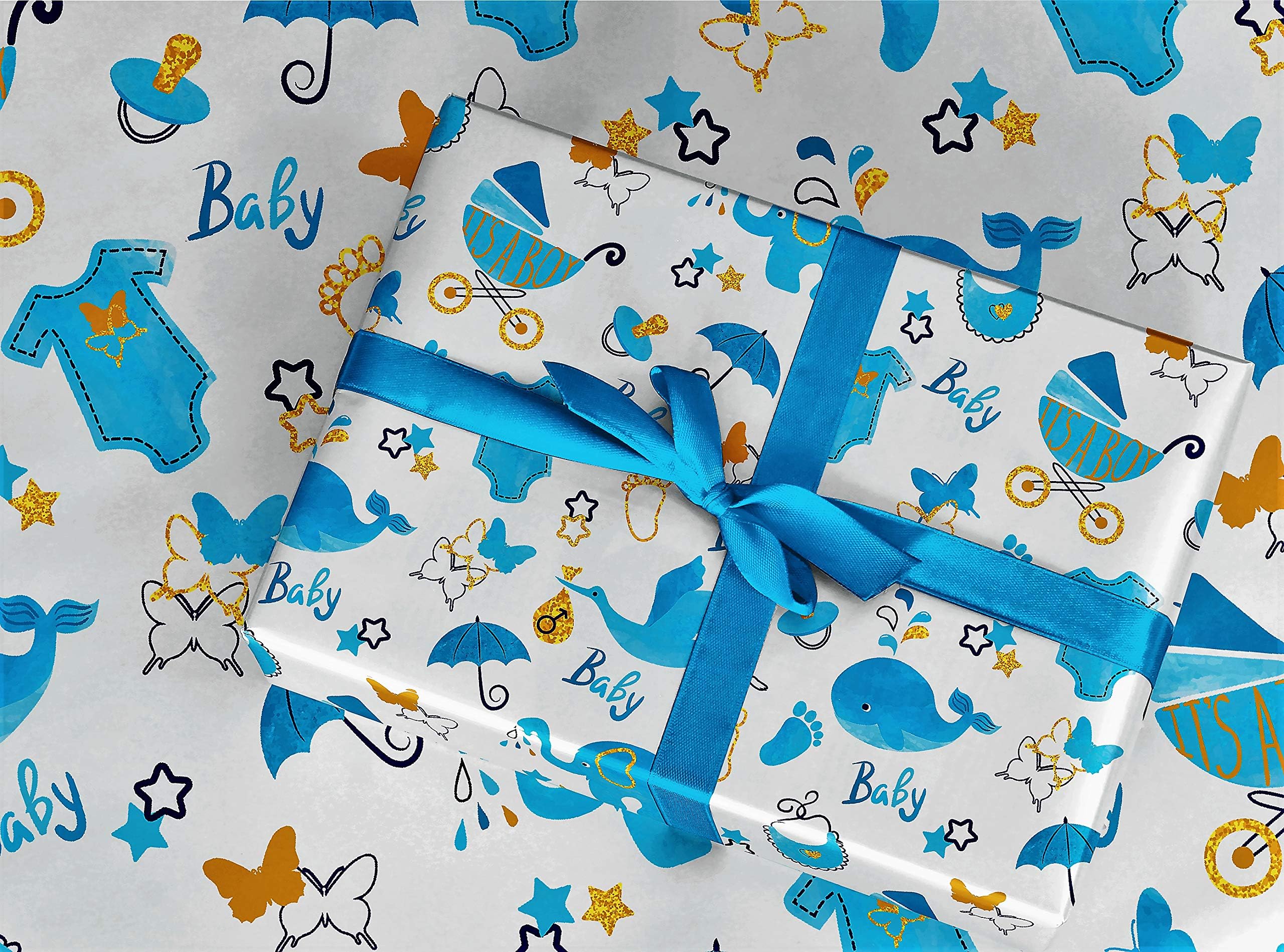 Gift Wrapping Paper 30" x 84" Sheet Vintage Style (Baby Boy)