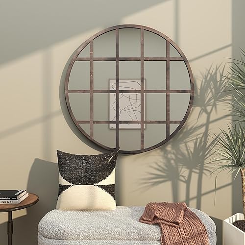 Miniatura 9 de CosmoLiving by Cosmopolitan Espejo de pared de metal para habitación, espejo de entrada con marco de rejilla, espejo montado en la pared 36 x 1 x 36