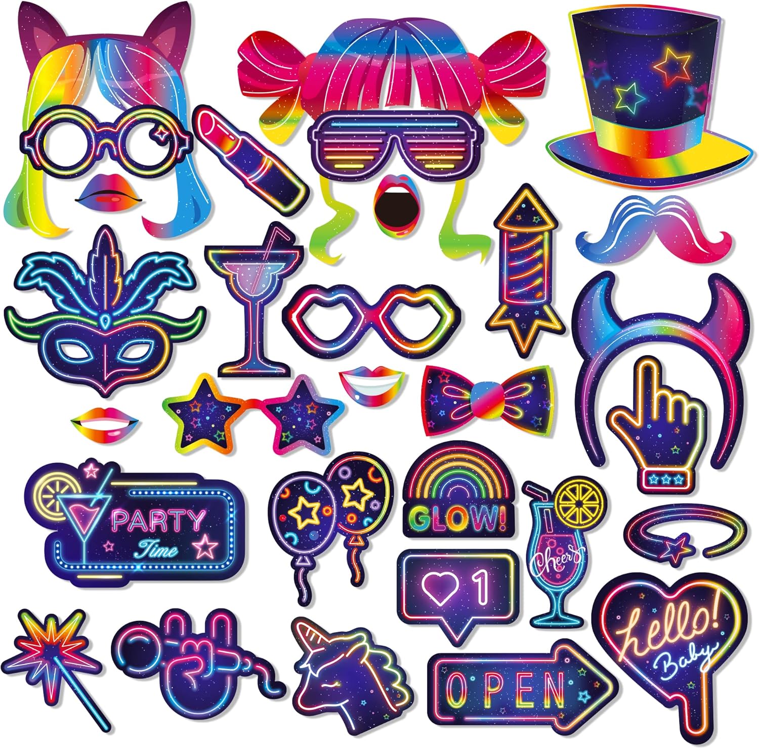 Amazon.com: Glow Photo Booth Props, Neon Birthday Photo Booth Props ...