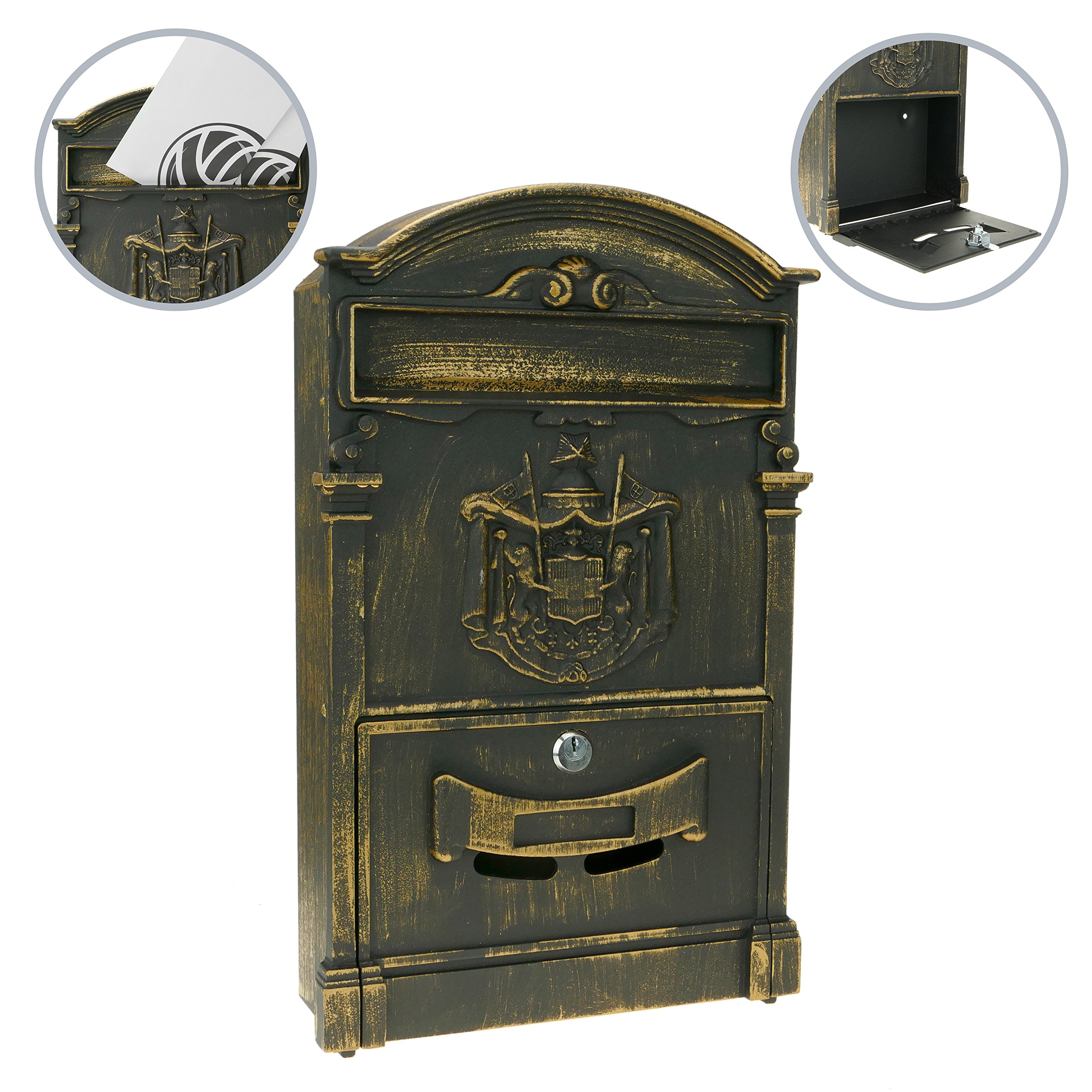 Post box antique mailbox vintage letterbox retro metallic wallmount bronze glod