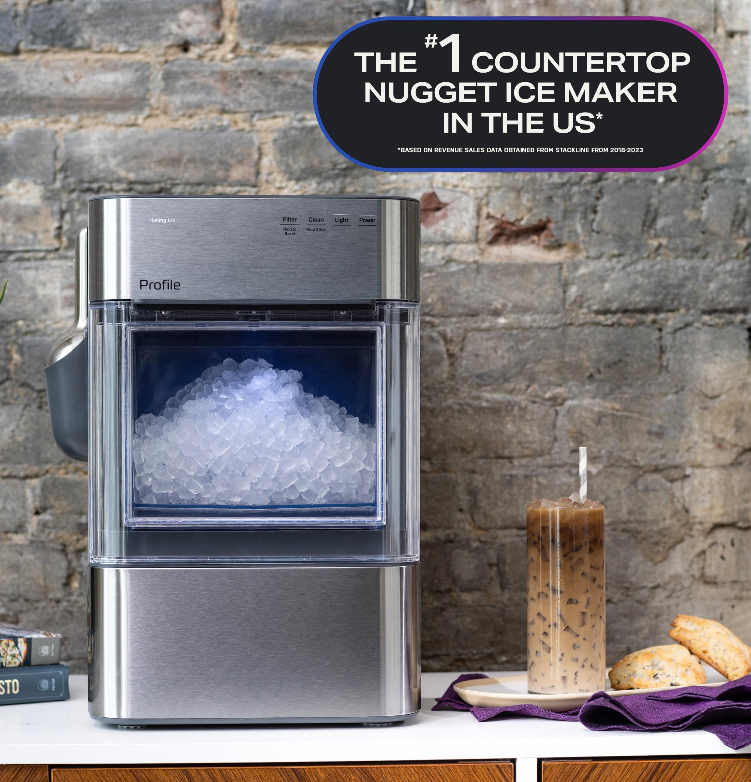 GE Profile Opal 2.0 Ultra Nugget Ice Maker with Scale Inhibiting Filter, Scoop Included, 38 lbs in 24 Hours, Pellet Ice Machine with WiFi & Smart Connected, Stainless Steel on Fridge.com