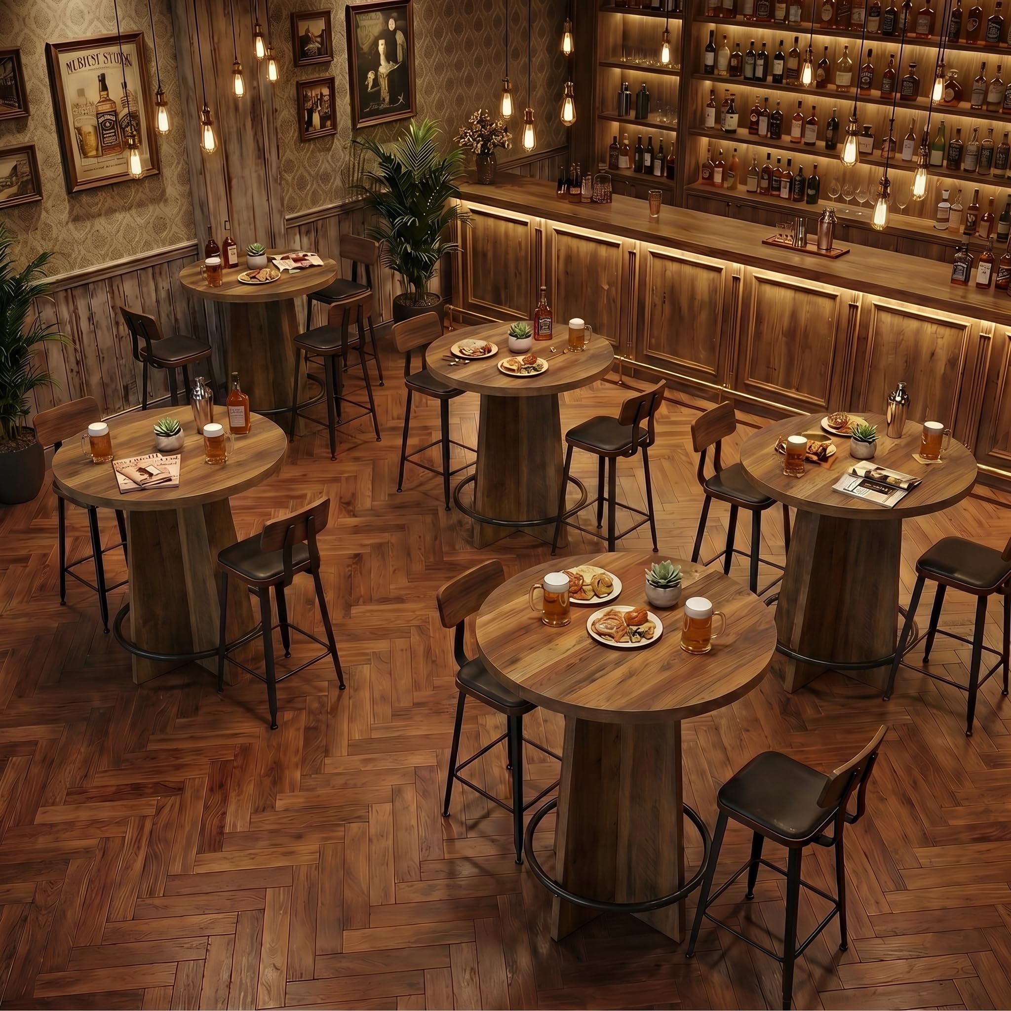 Tribesigns Tavolo rotondo da bar, alto 95 cm, in legno, Tavolino da Cocktail con base e poggiapiedi ad anello in metallo, per caffetteria, casa, piccoli spazi, marrone (solo tavolo)