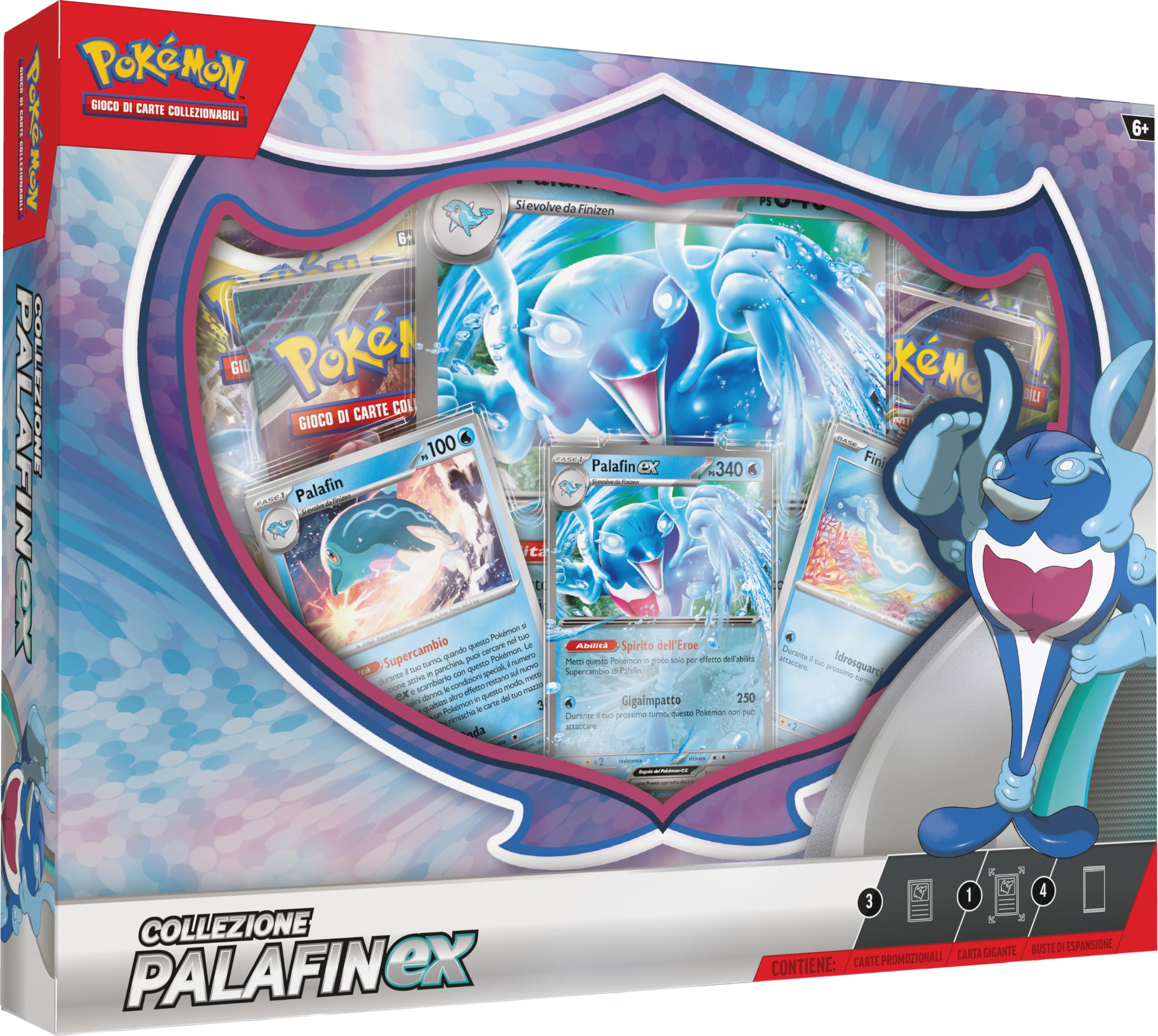 Pokémon Colección Palafin-ex del GCC (Cuatro Sobres de expansión, Tres Cartas Tarjeta holográfica Gigante), edición en Italiano (290-60490)