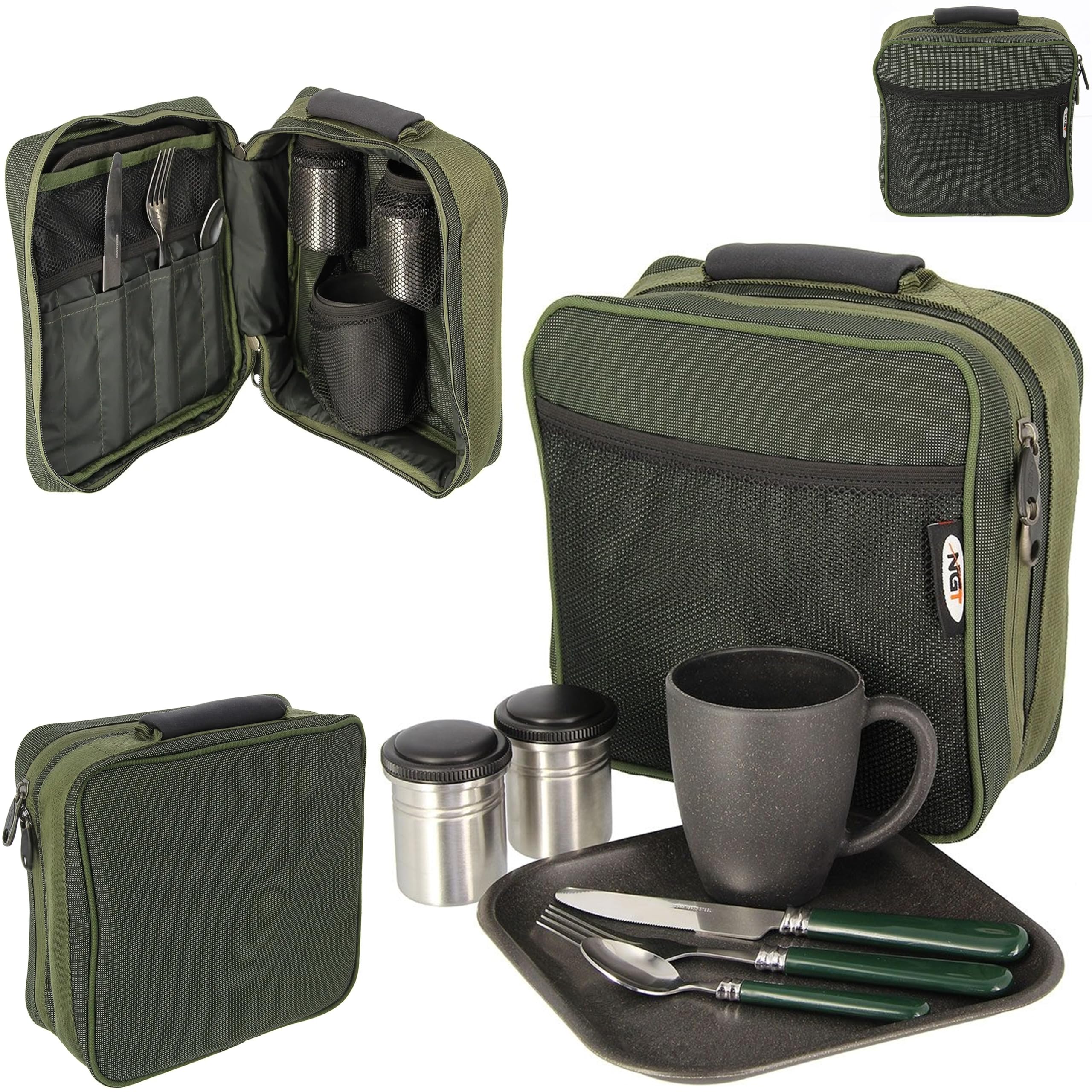 NGT Carp Coarse Fishing Cutlery Cup Plate Set In Case Solo Session Kit (222)