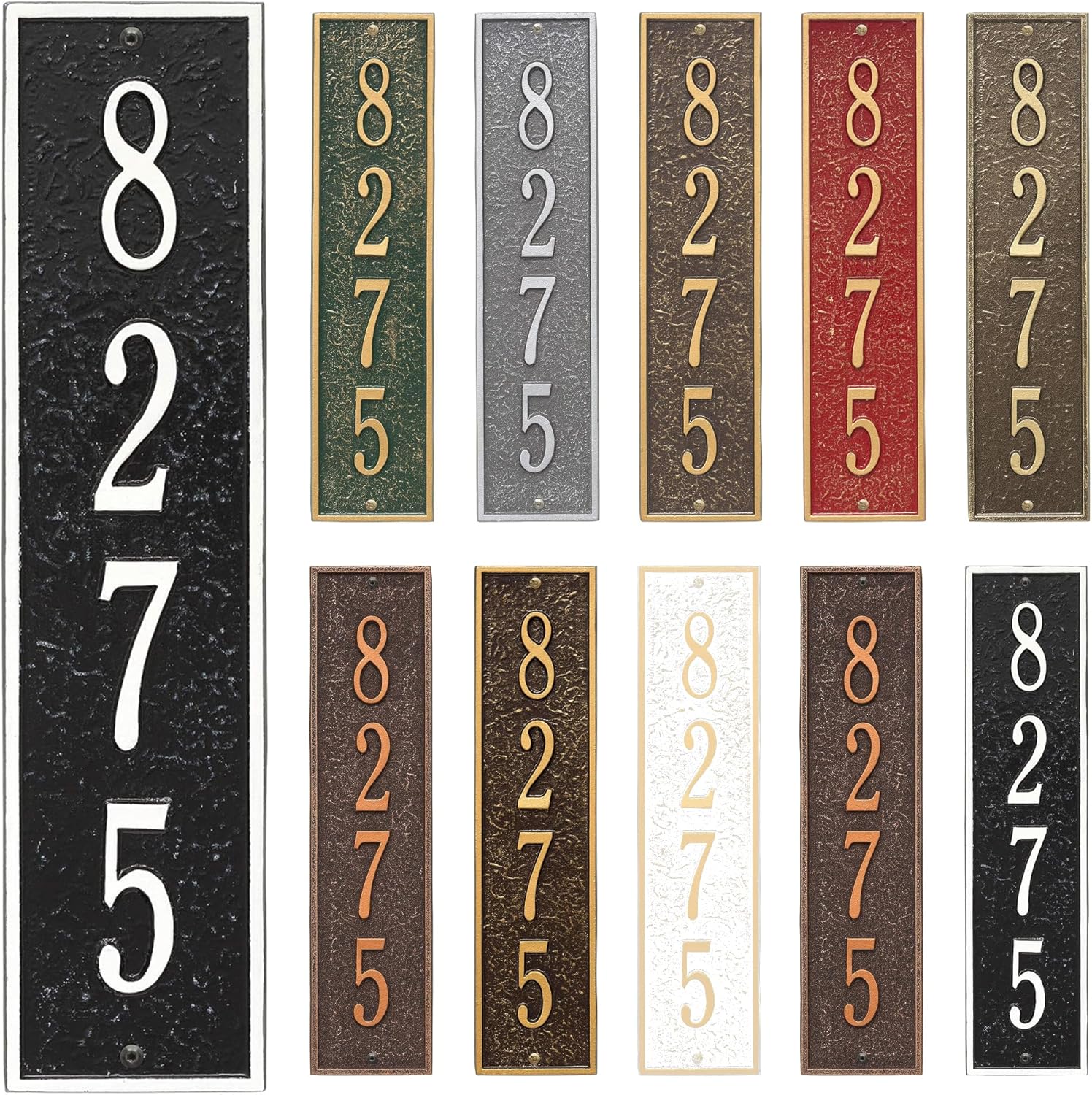 Whitehall Personalized Cast Metal Address Plaque - Custom House Number Sign - Delaware Vertical Plaque, Made in USA, Weather Resistant