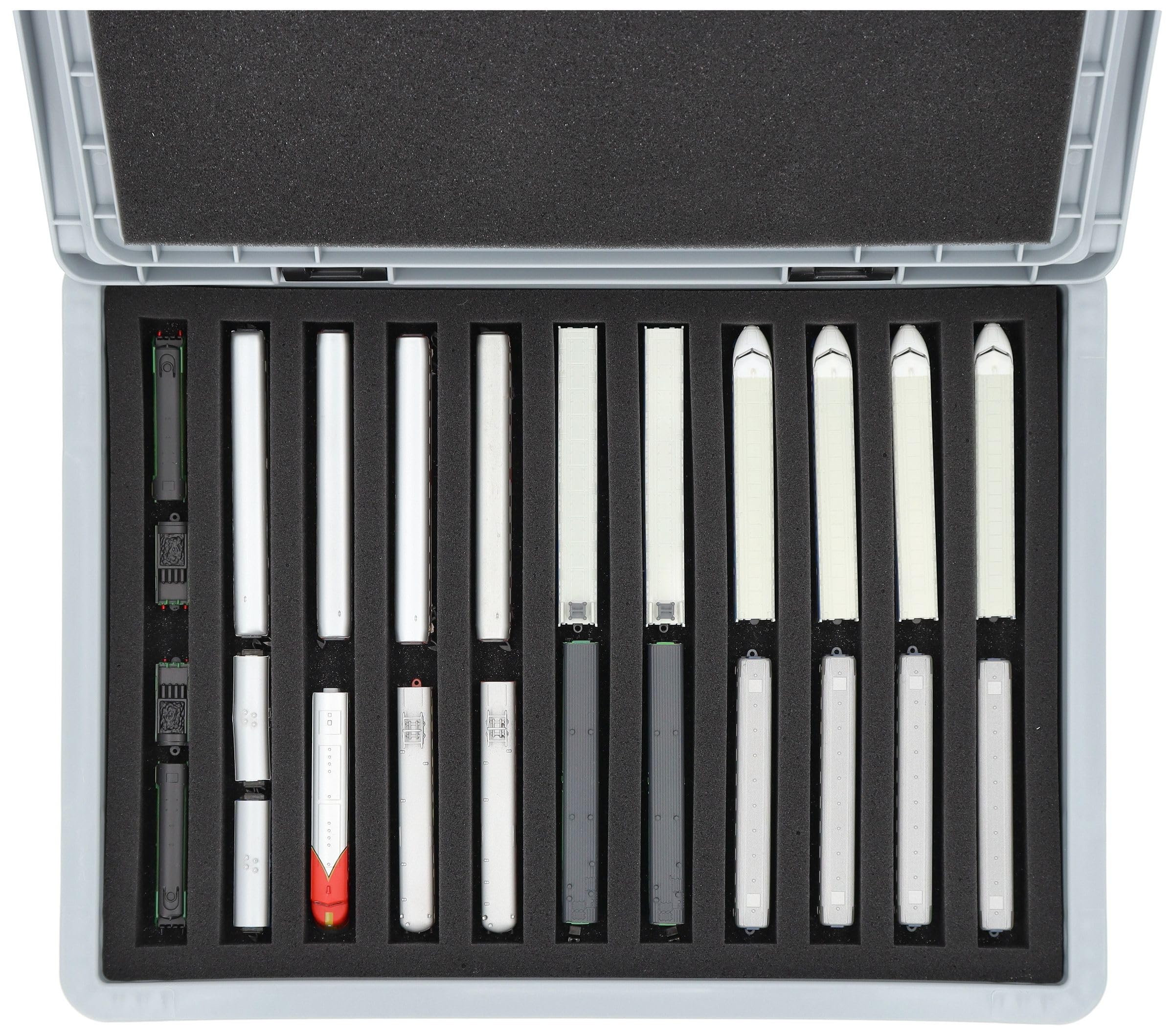 Feldherr Eurobox 40 x 30 cm Set für Modelleisenbahnen - Spur Z - 11 Fächer - Schaumstoffeinlage für stehende Aufbewahrung - kompakte Transportlösung für Loks und Waggons