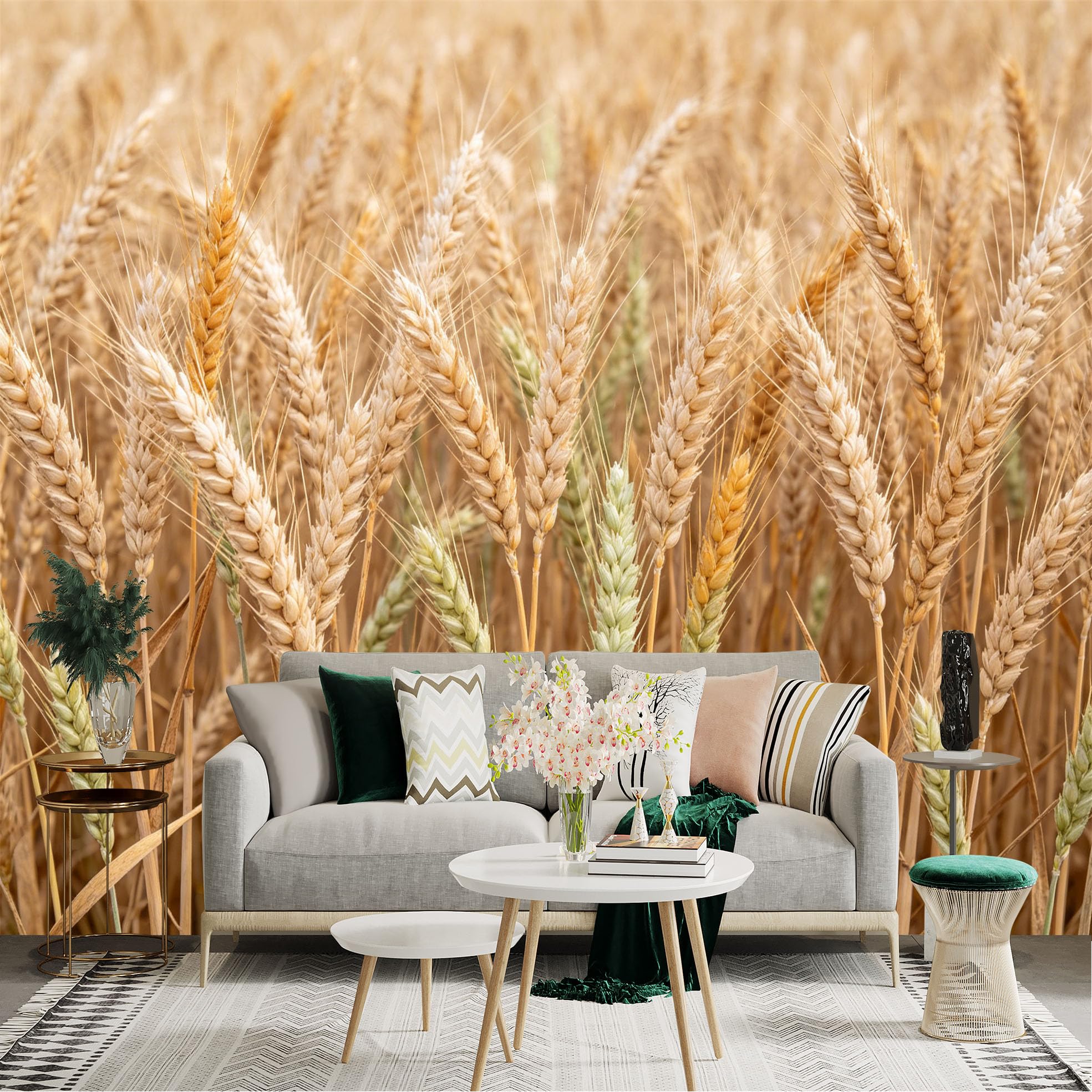 Lnzczhyre Dbh260521789 Custom Size Wall Sticker Mural， Golden Wheat Field， Harvest Season Scenery， Ripe Cereal Crops， For Wall Decoration， Peelandstick Wall Decals.