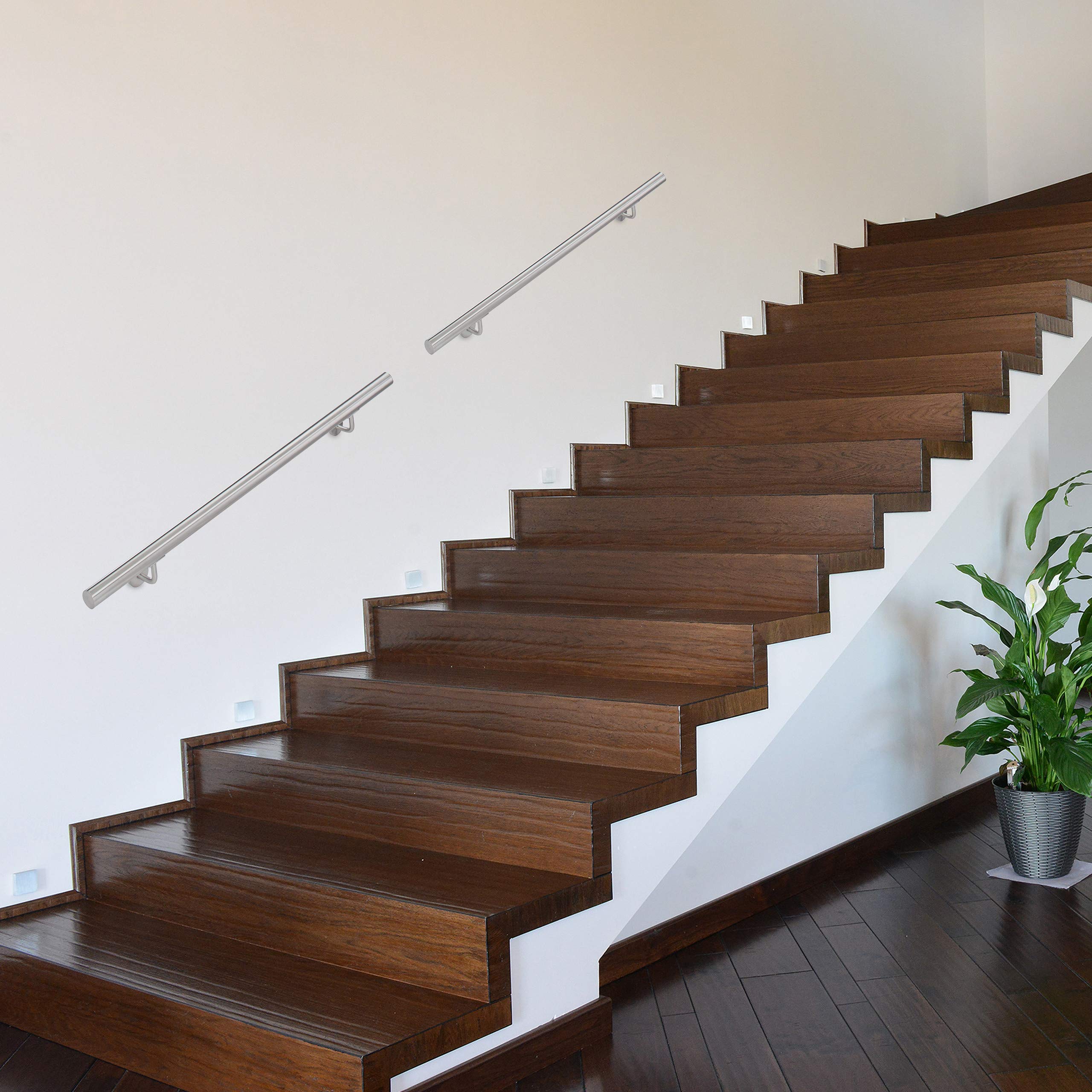Relaxdays Pasamanos Escalera con Soportes y Tacos Metálicos, Acero Inoxidable Cepillado, Plateado, 100 cm