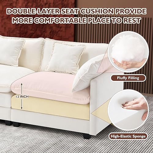 Miniatura 3 de Ihanherry - Sofá de nube de 3 plazas, modular, de asiento profundo, para sala de estar, cómodo cojín de asiento tapizado de doble capa, tela de