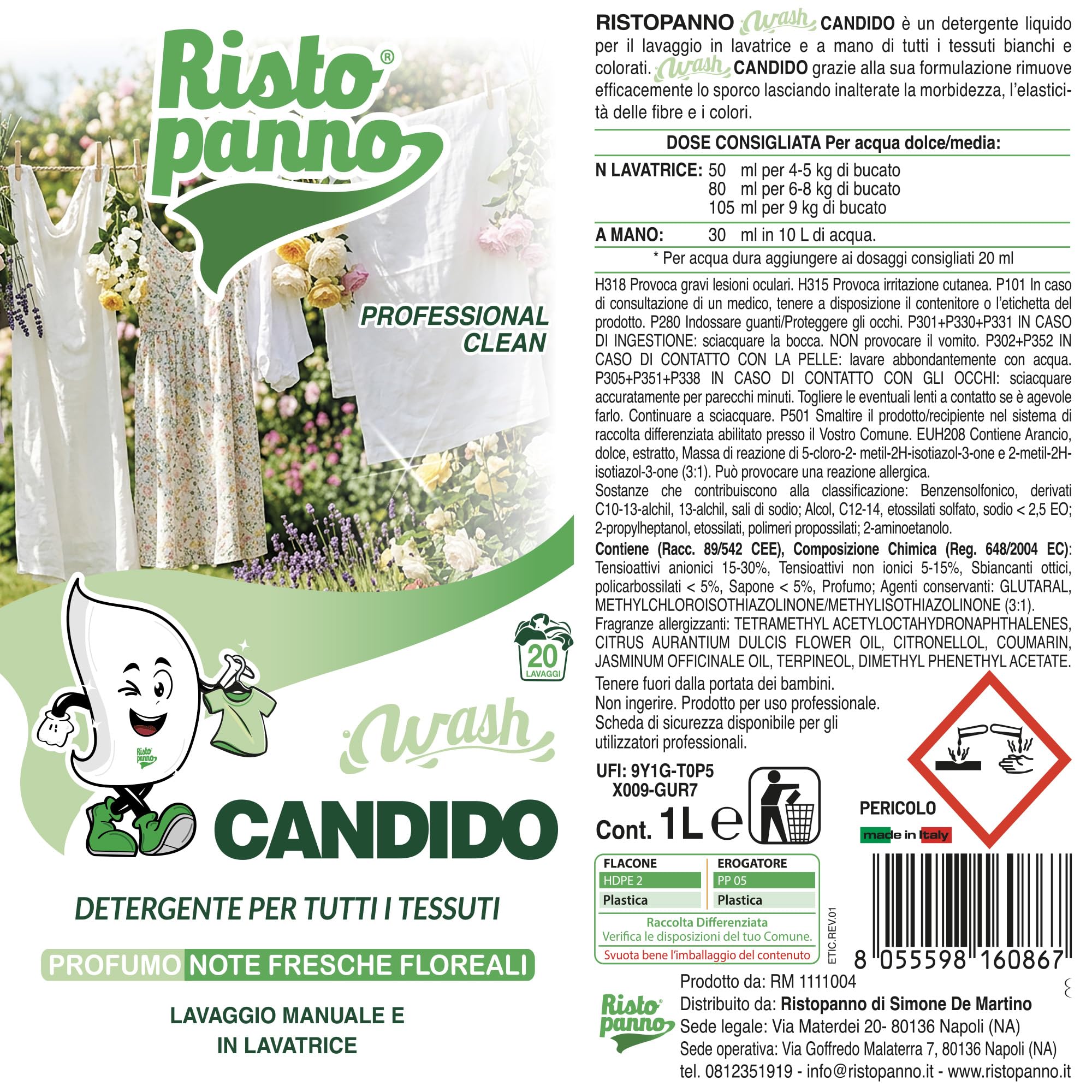 6 PZ x 1L Detergente Enzimatico Concentrato per Bianchi e Colorati - Fragranza Floreale - Detersivo Lavatrice Liquido Bucato a Mano e Lavatrice - Azione Sinergica 4 Enzimi (WASH CANDIDO)