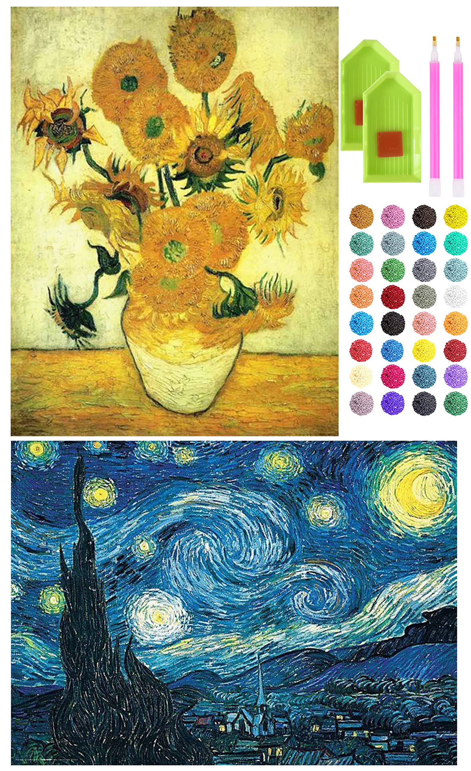 Liziciti Clear 2-Pack Diamond Painting Kits For Adults, Famous Paintings By Van Gogh Full Drill 5D Diamond Painting Art Diy Abstract Painting For Home Wall Decor Gift, 12"X16" Canvas, 4