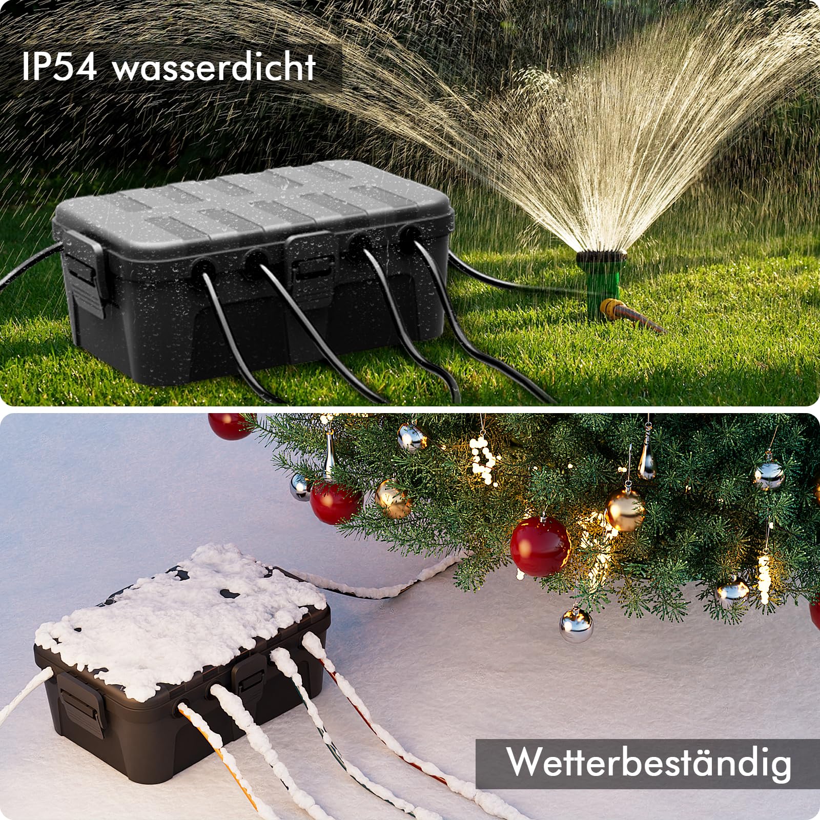 RESTMO große wasserdichte Kabelbox für den Außenbereich (Outdoor), IP54 wasserdicht, wetterfester Elektrokasten zum Schutz von Verlängerungskabel, Steckdosenleisten, Außensteckern (32x22x13cm)-Schwarz