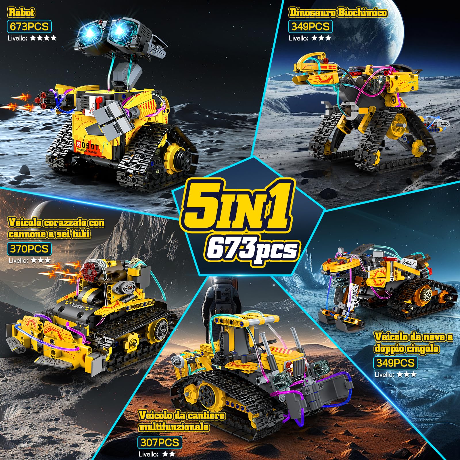 YOOHBERRYS Technic Robot Telecomandati per Bambini, 5-in-1 Kit di Costruzione di Robot Programmabile con App e Telecomando, Regalo Educativo per Ragazzi e Ragazze Dagli 6 ai 12 anni (Giallo)