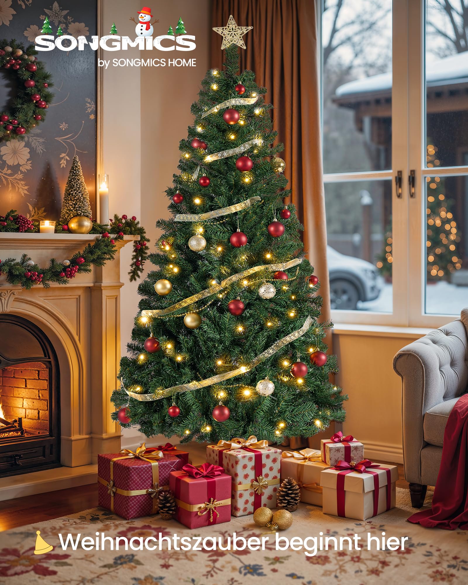 SONGMICS Künstlicher Weihnachtsbaum, 180 cm, mit Beleuchtung