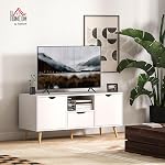 HOMCOM Meuble TV avec rangement, Table TV moderne avec étagère ouverte, tiroir et 2 armoires, Unité de divertissement pour salon, Supporte télévision jusqu'à 50 po, Blanc