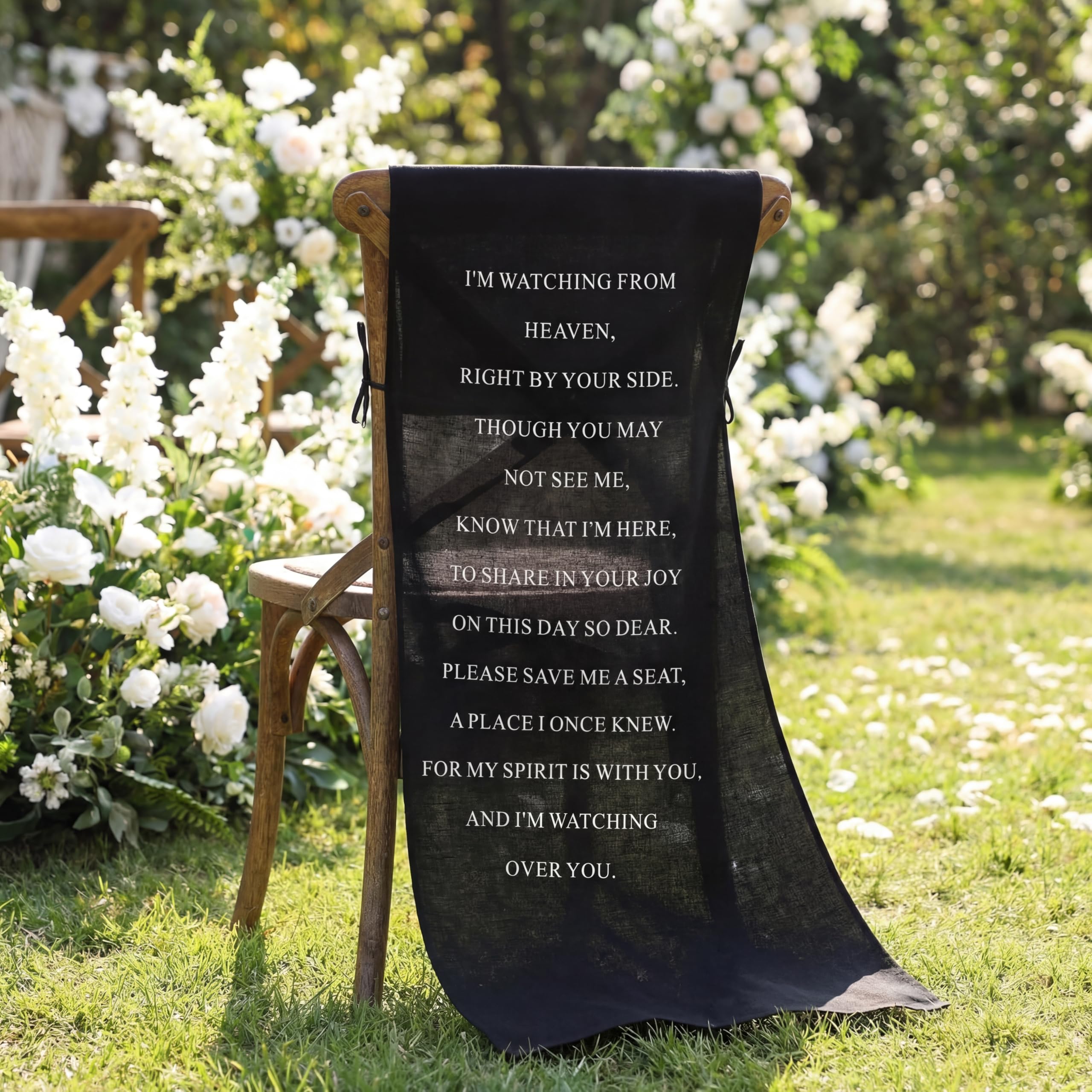 HunnmingRe Reserved Wedding Chair Sign in Loving Memory, Save a Seat for Someone in Heaven (Black, Serious)