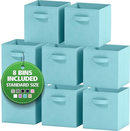Vista 57 de Juego de 8 cubos de almacenamiento cestas plegables de tela con asas duales. Cubos de almacenamiento Organizador de estantes de armario Blanco