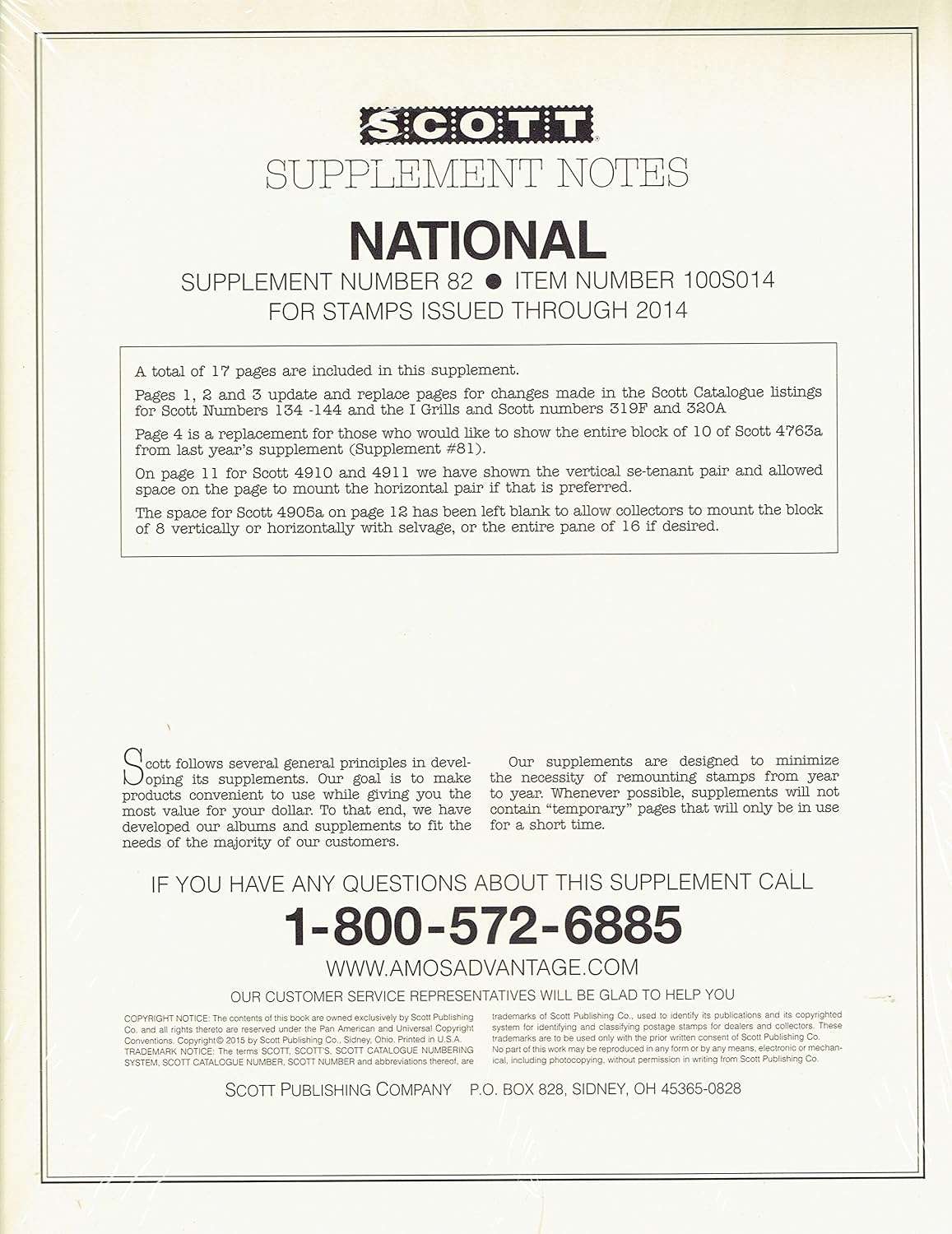 Scott 2014 U.S National Stamp Supplement #82