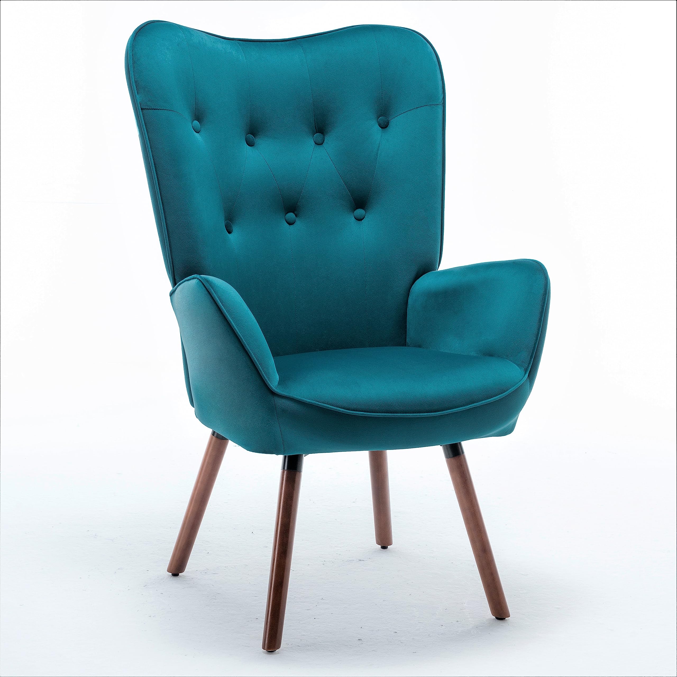 Chic Accent Arm Chairs for Living Room, Bedroom, or Home Office, Button-Tufted Midcentury Armchair with Wingback Design and Splayed Legs, Greynish Blue