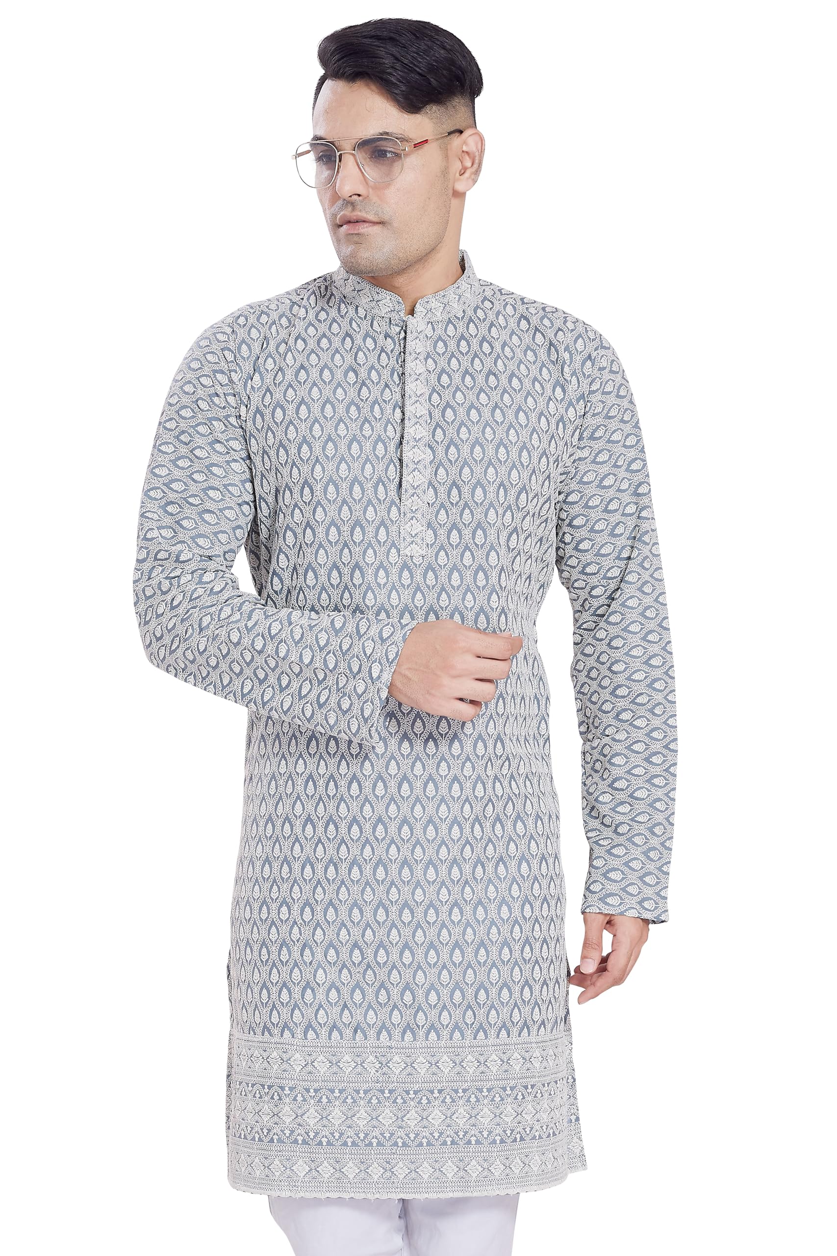 Divisive Men's Thread Embroidered Cotton Blend Only Slim Fit Kurta (Dkrt167_Xl_Grey)