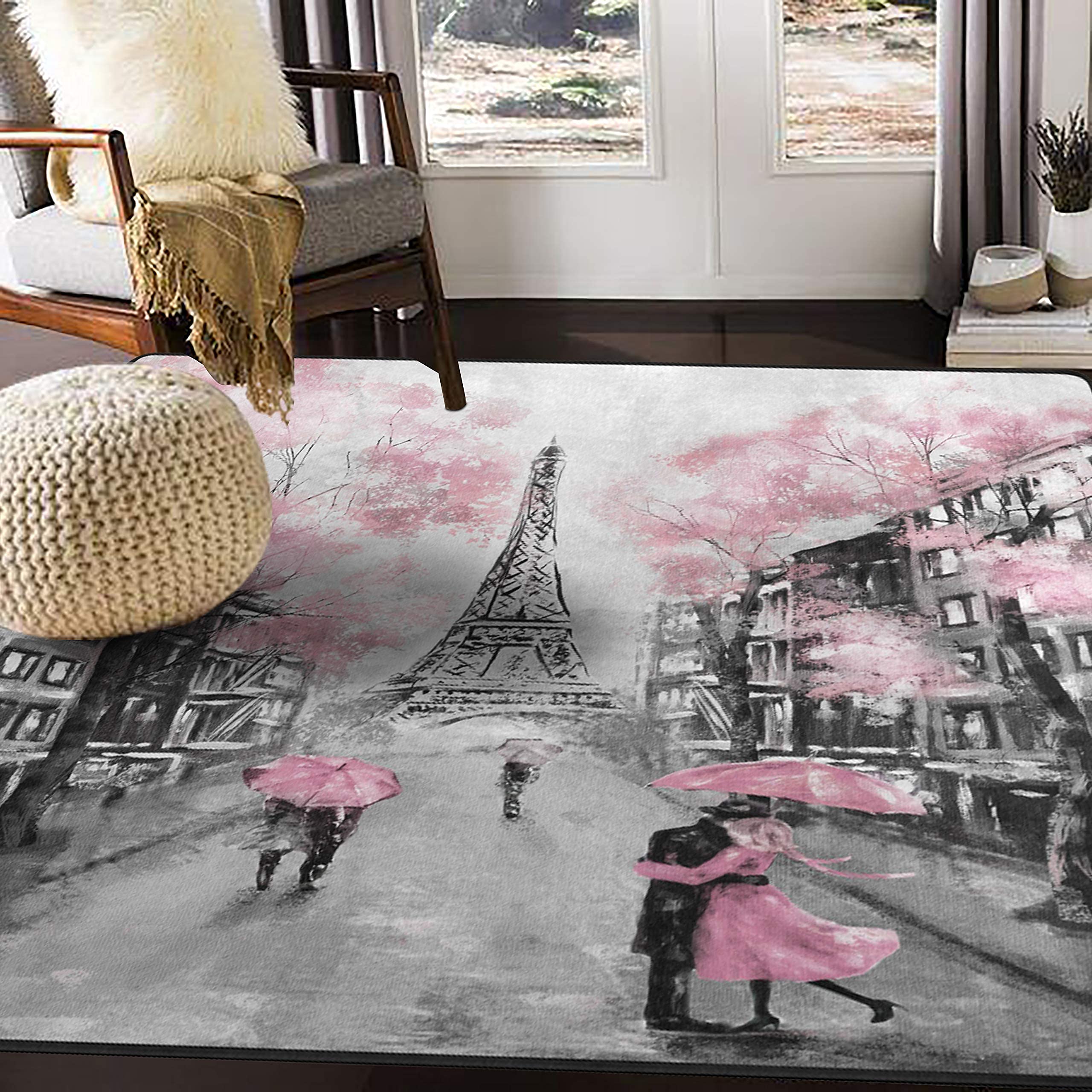 ALAZA Vintage Art France Paris Eiffel Tower Oil Painting Area Rug Rugs for Living Room Bedroom 7' x 5'