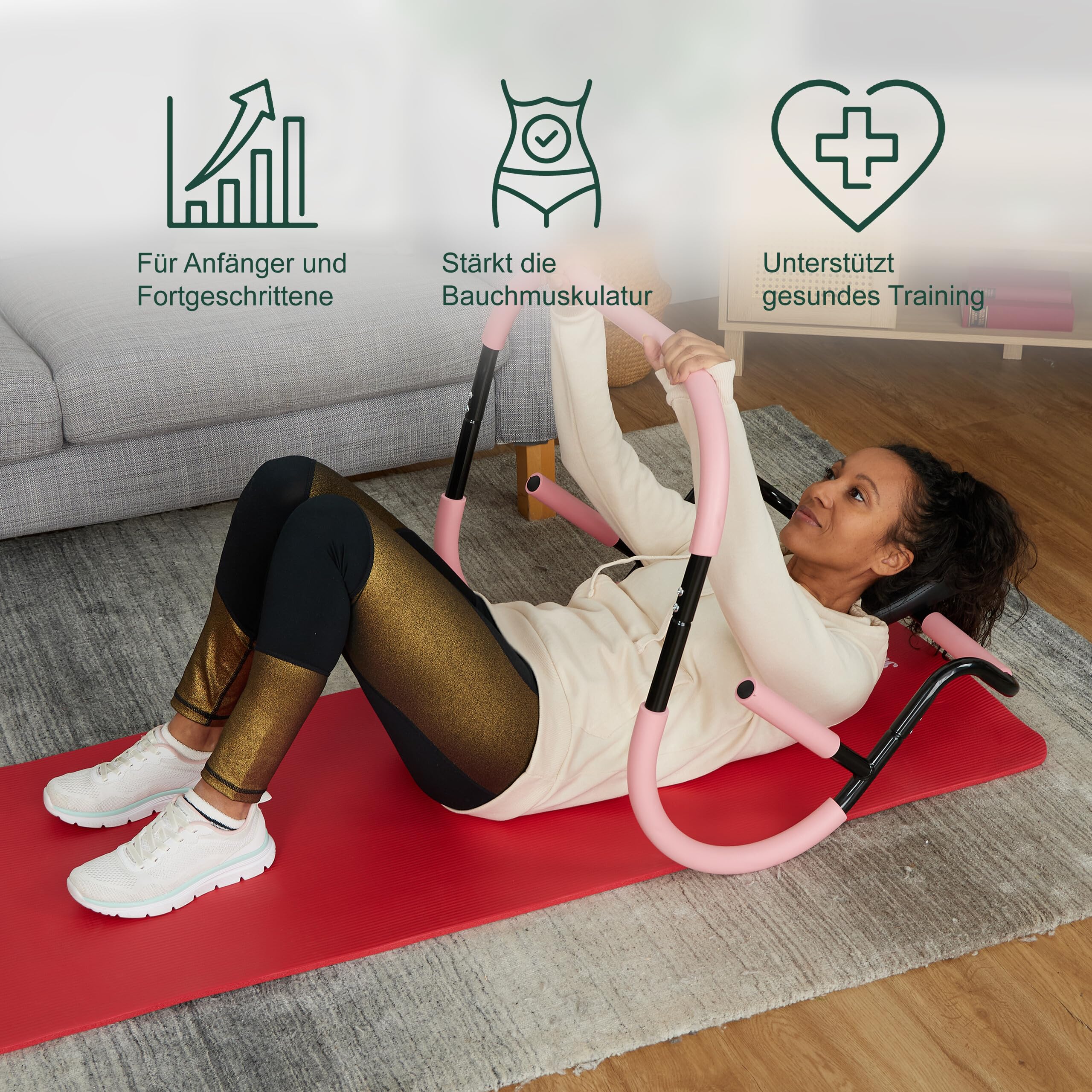 Relaxdays Bauchtrainer, Bauchmuskeltrainer, HxBxT: 68,5 x 69 x 65 cm, effektives Training zuhause, für Sit-Ups