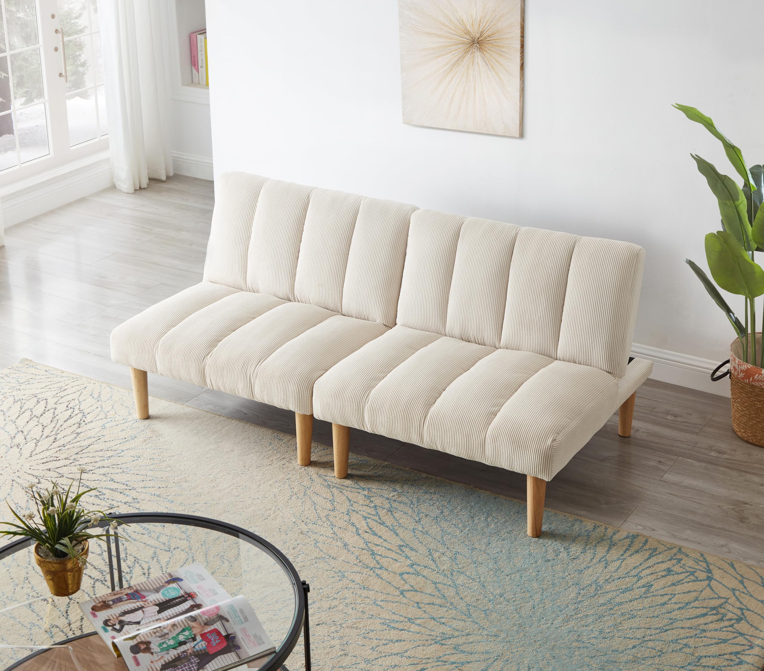 Sofa z funkcją spania 2-osobowa, 167 cm, beżowa – składane łóżko z 3-stopniową regulacją oparcia, zajmuje mało miejsca sofa do spania do salonu i biura, nowoczesne łóżko dla gości