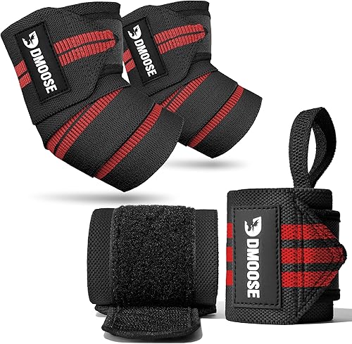 DMoose Fitness Elbow Wraps for Weightlifting (Pair) 40" Adjustable Brace for Joint Support, Pain Relief & Tendonitis - Elbow Straps for Weight