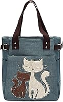 Vista 1 de KAUKKO Women Canvas Handbag Shoulder Bag Cat Big Tote Bag