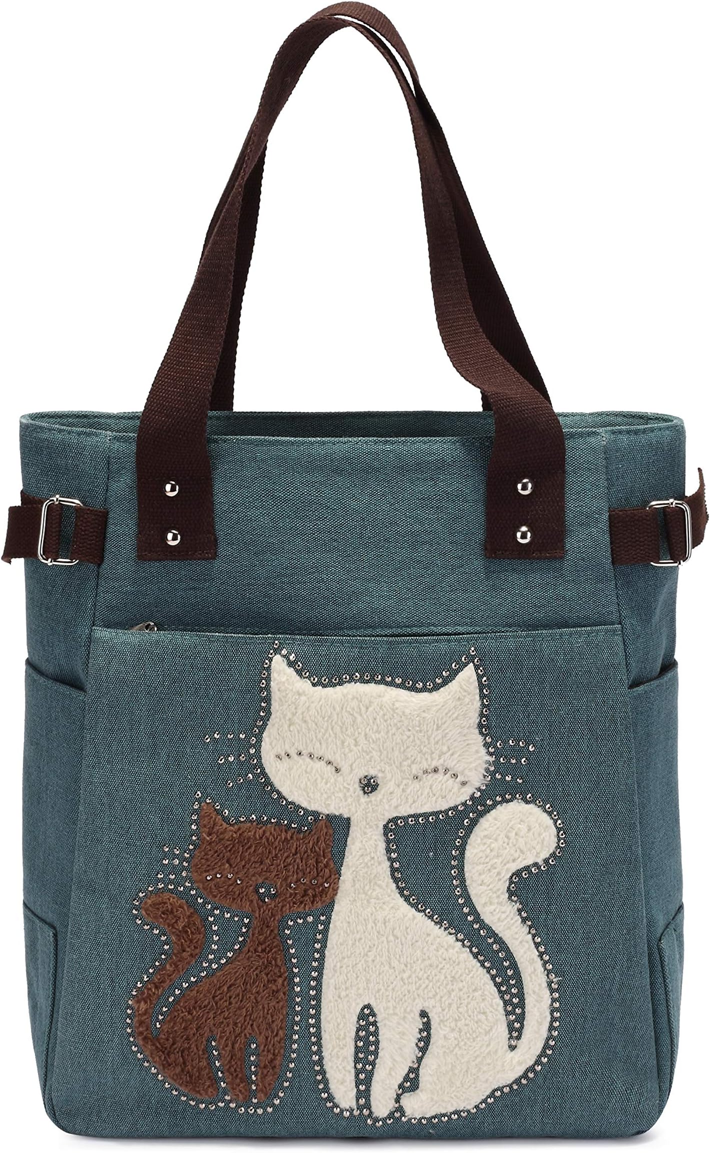 Retro Canvas Shoulder Bag Fashion Leisure Bag Cute Cat Shopping Bag