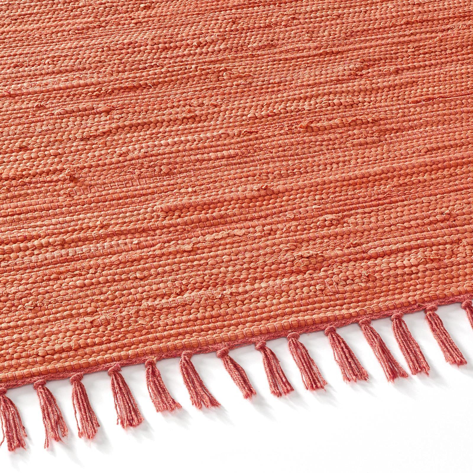 Taracarpet Handwebteppich Läufer Fleckerl Teppich Uni waschbar aus Baumwolle für Wohnzimmer und Küchenteppich 140x200 cm Terracotta
