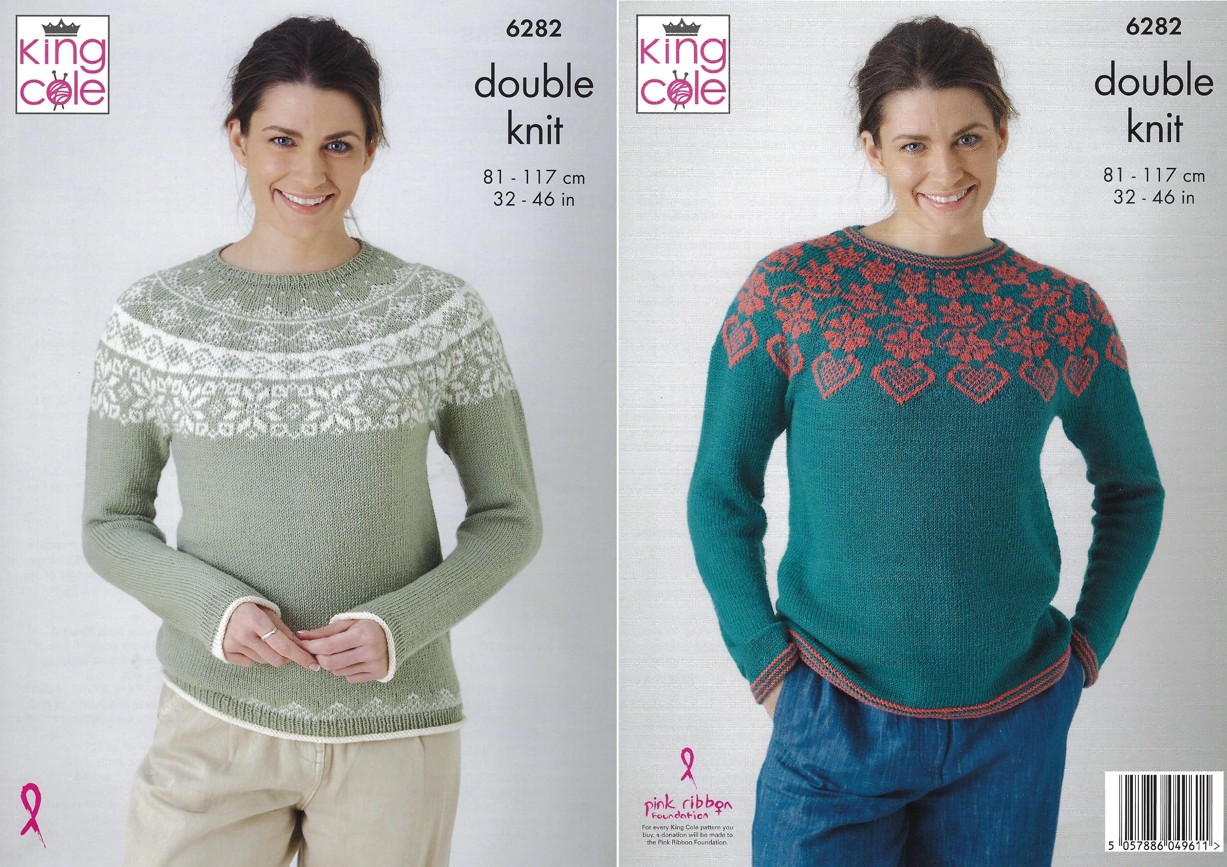 King Cole DK Knitting Pattern - 6282 Ladies Fairisle Sweaters (2Designs)