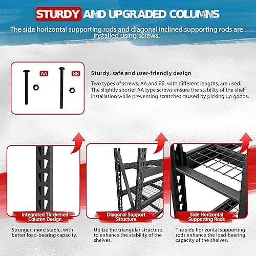 Miniatura 8 de BlueWish Estantería de garaje de 8000 libras, 78 pulgadas de ancho x 24 pulgadas de profundidad x 72 pulgadas de alto, estantes de almacenamiento
