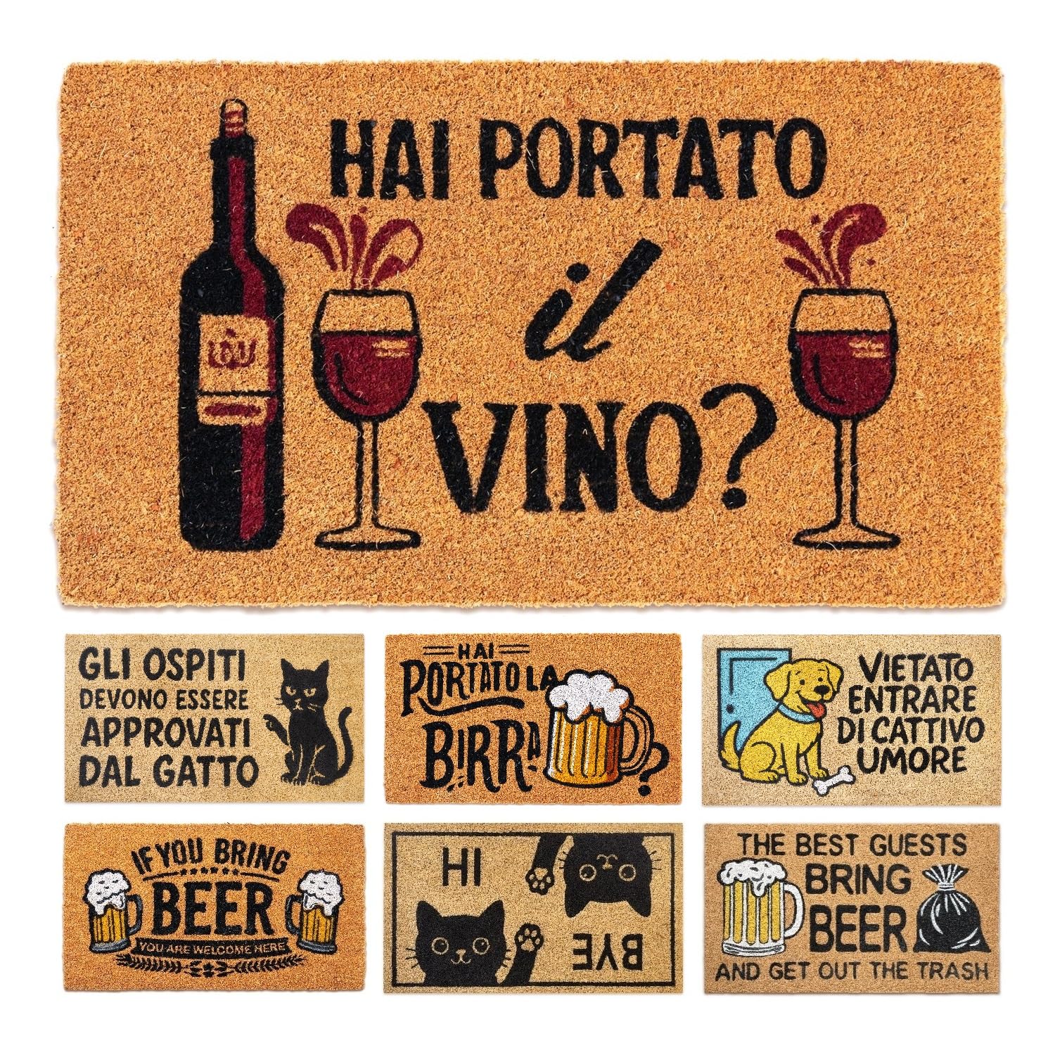 Zerbino Ingresso Esterno Simpatico, Tappeto Interno, Cocco, Divertente 40x70x1,5 cm, Hai Portato il Vino