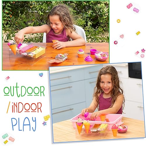Miniatura 7 de Contenedor sensorial  29 piezas de helados de juguete para tienda de juguetes con 9 juguetes de arena de helado, arena lunar de 1.7 libras para